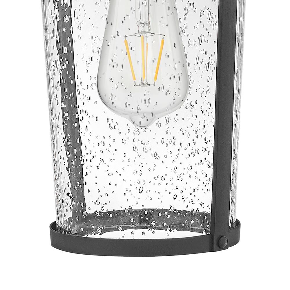 Shown in Black finish and Clear Seedy glass