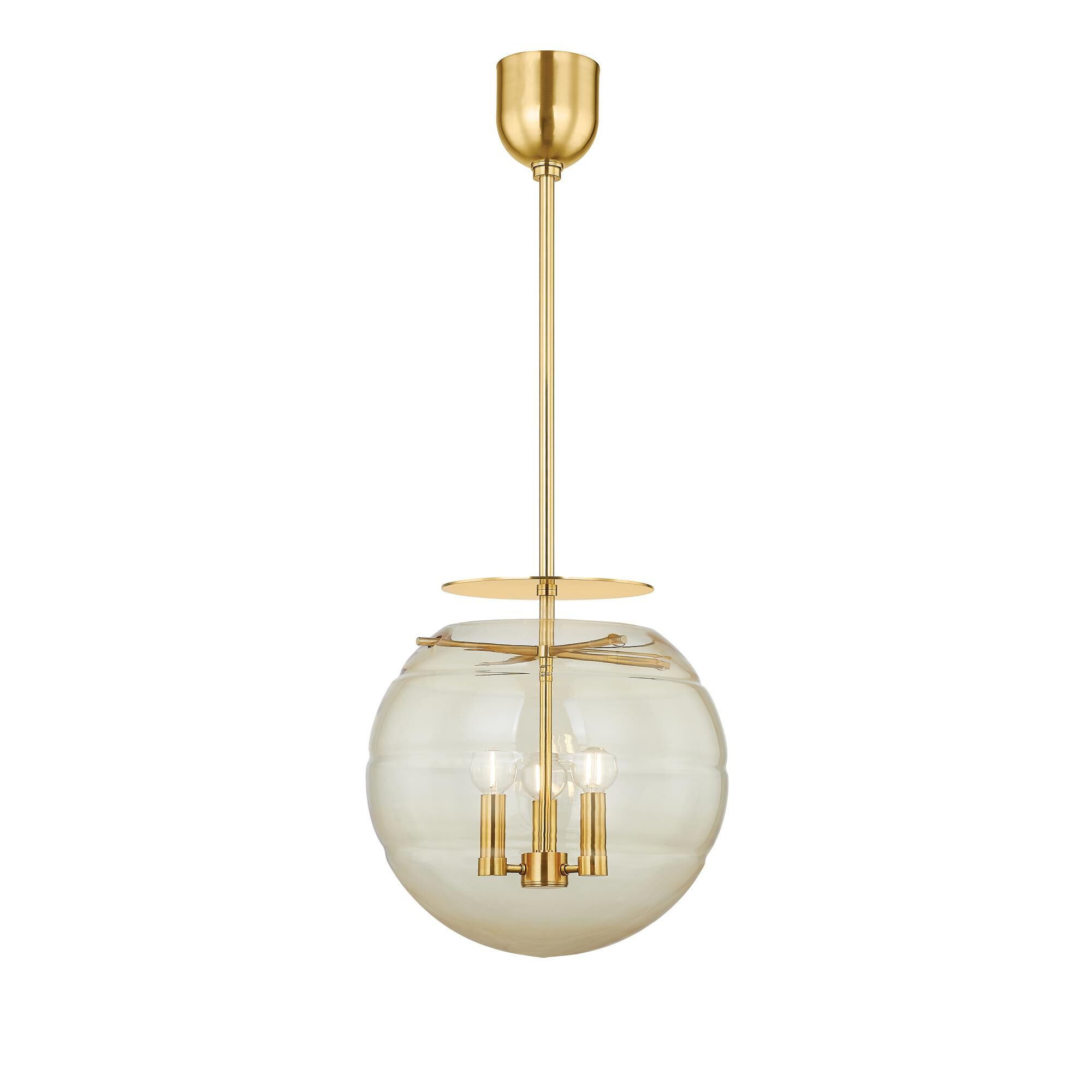 Shown in Aged Brass finish and Champagne Swirl glass