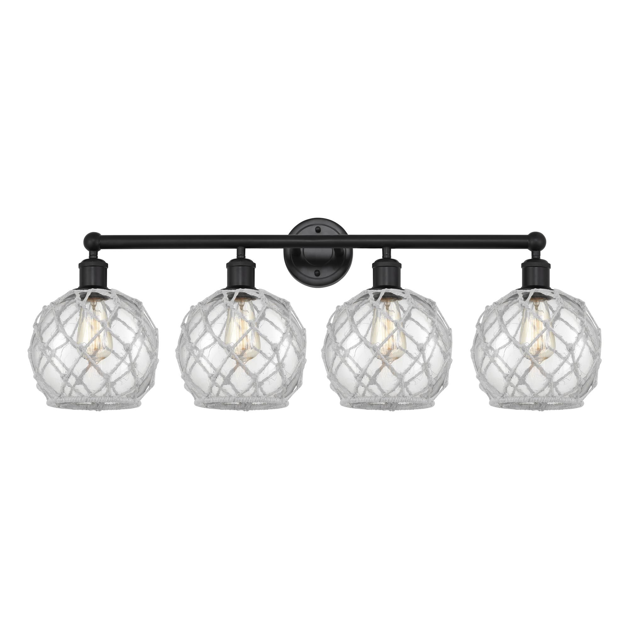 Shown in Matte Black finish and Clear with White Rope glass