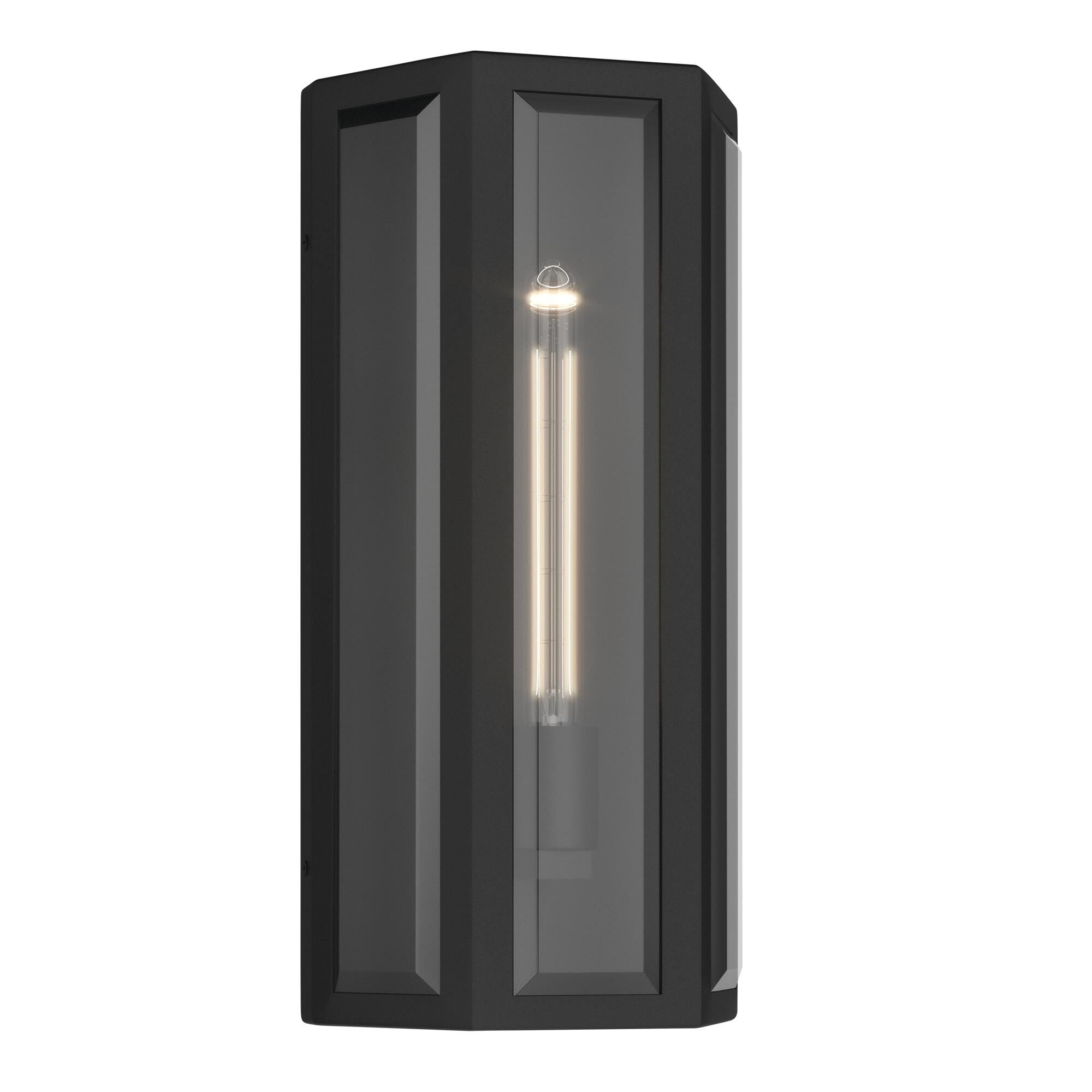 Shown in Textured Black finish and Clear Beveled glass