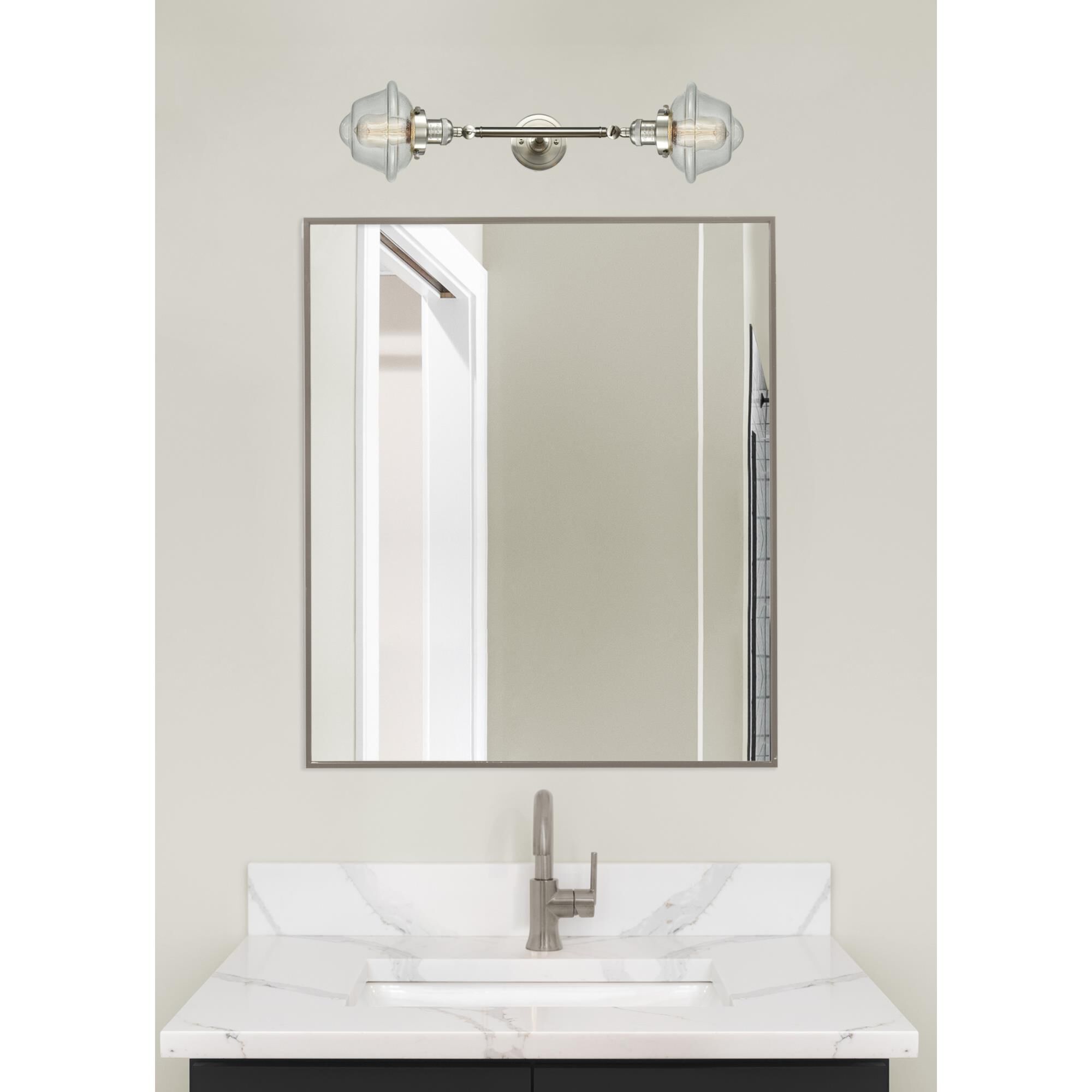 Shown in Brushed Satin Nickel finish and Seedy glass