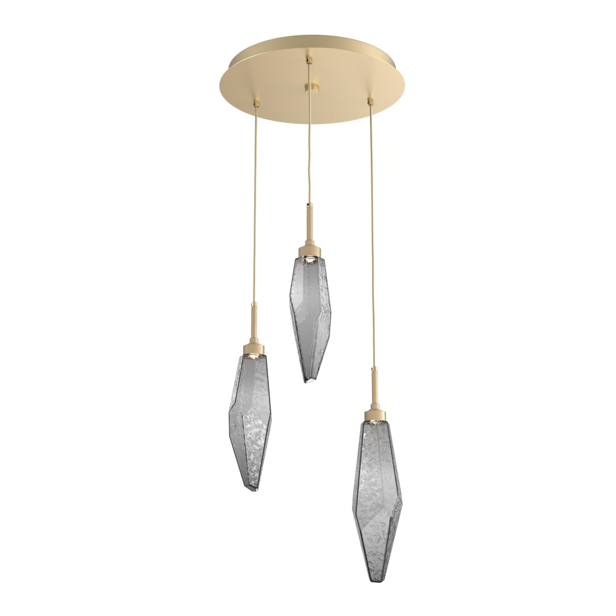 Shown in Gilded Brass finish and Chilled Smoke glass
