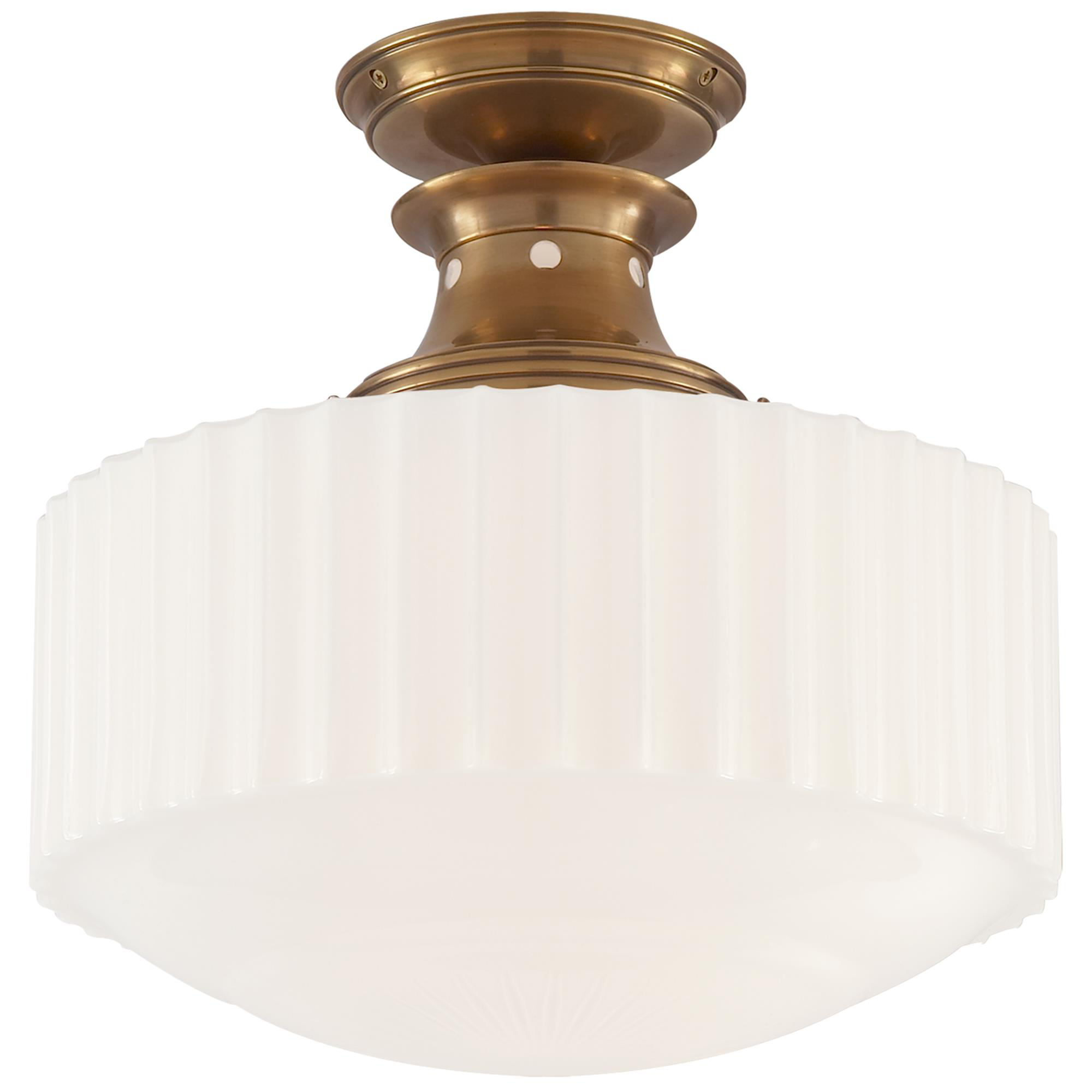 Shown in Hand-Rubbed Antique Brass finish and White glass