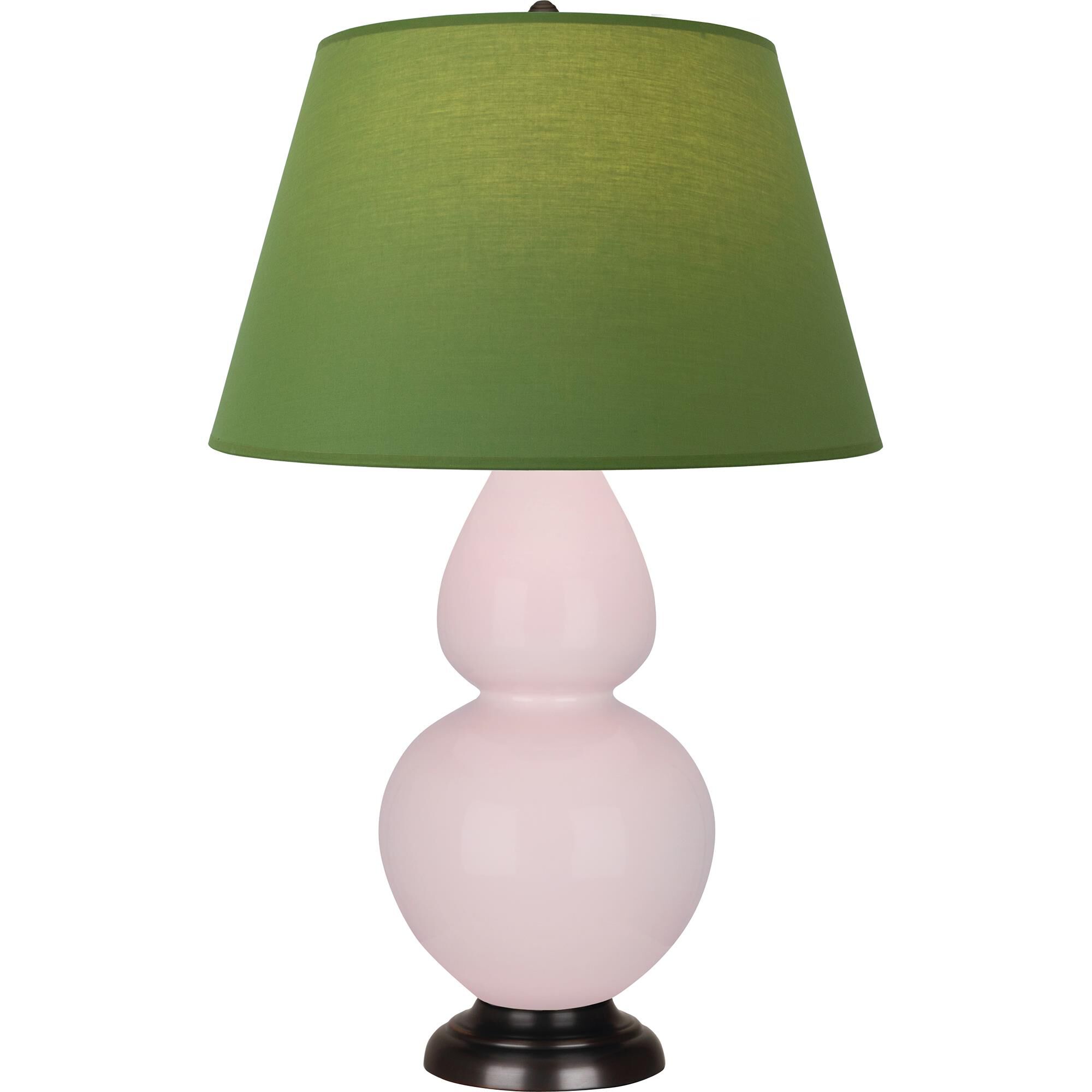 Shown in Rose Water Glazed finish and Tea Green with Taupe Lining shade and Deep Patina Bronze accent