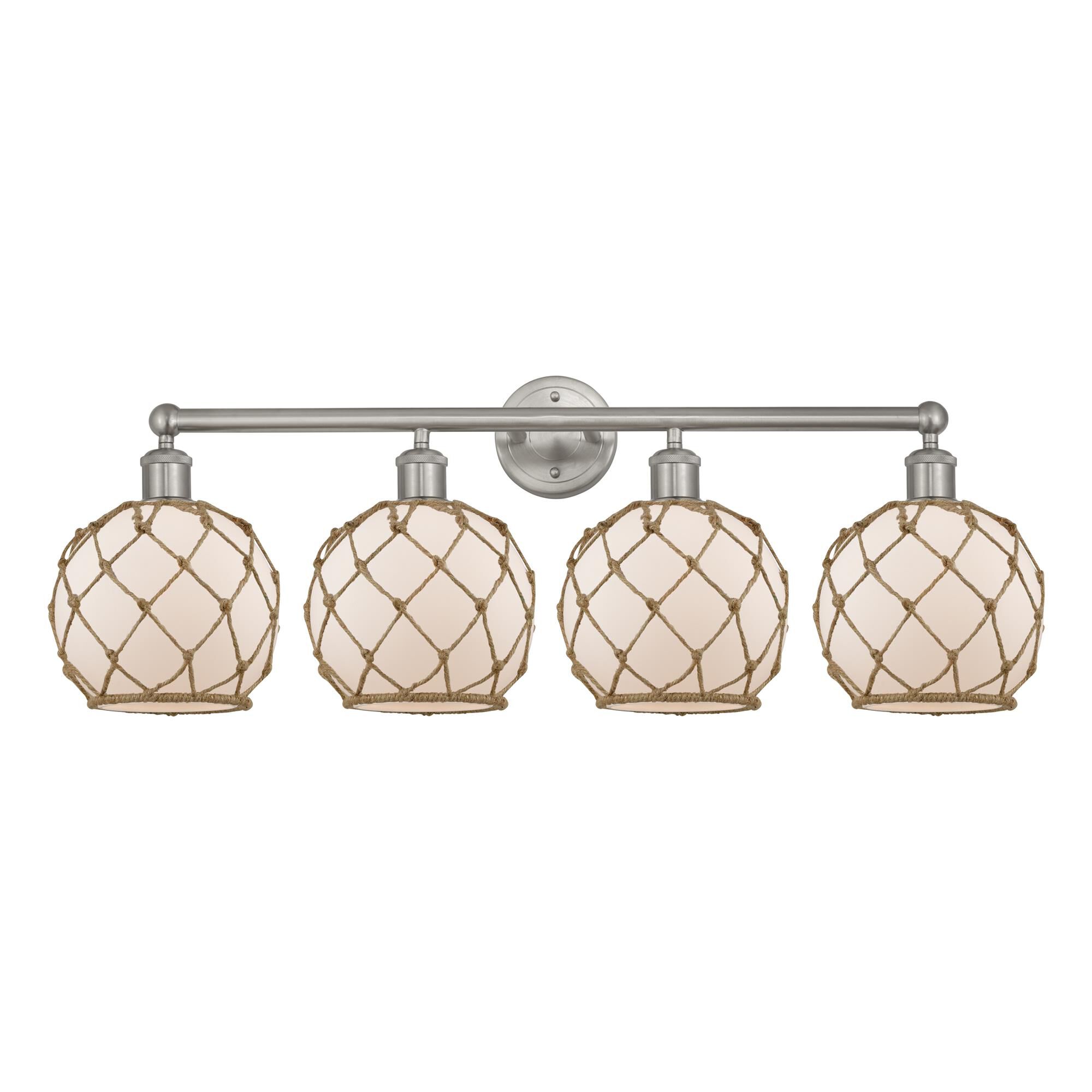 Shown in Brushed Satin Nickel finish and White with Brown Rope glass