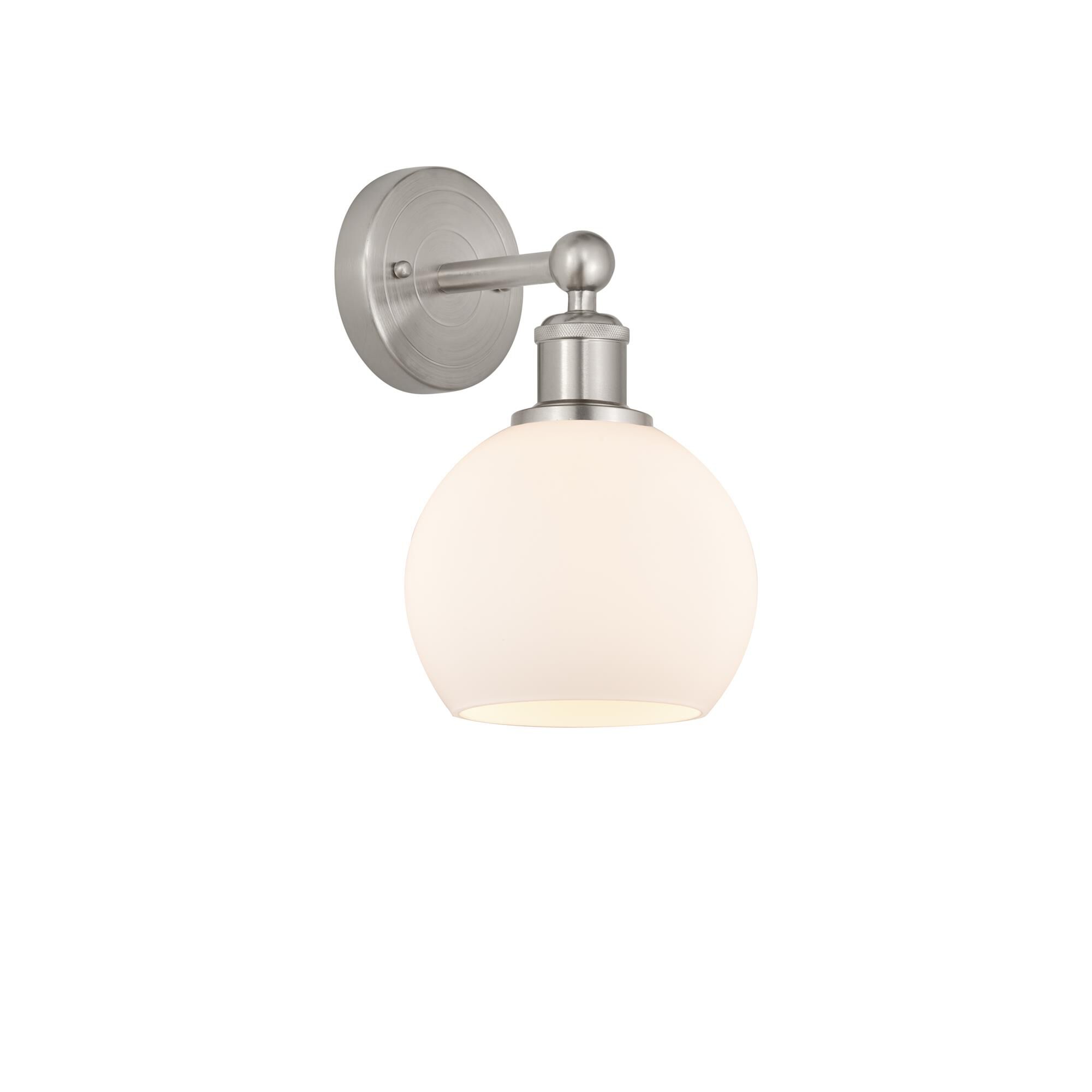 Shown in Brushed Satin Nickel, Matte White finish and Matte White glass and Matte White Glass shade