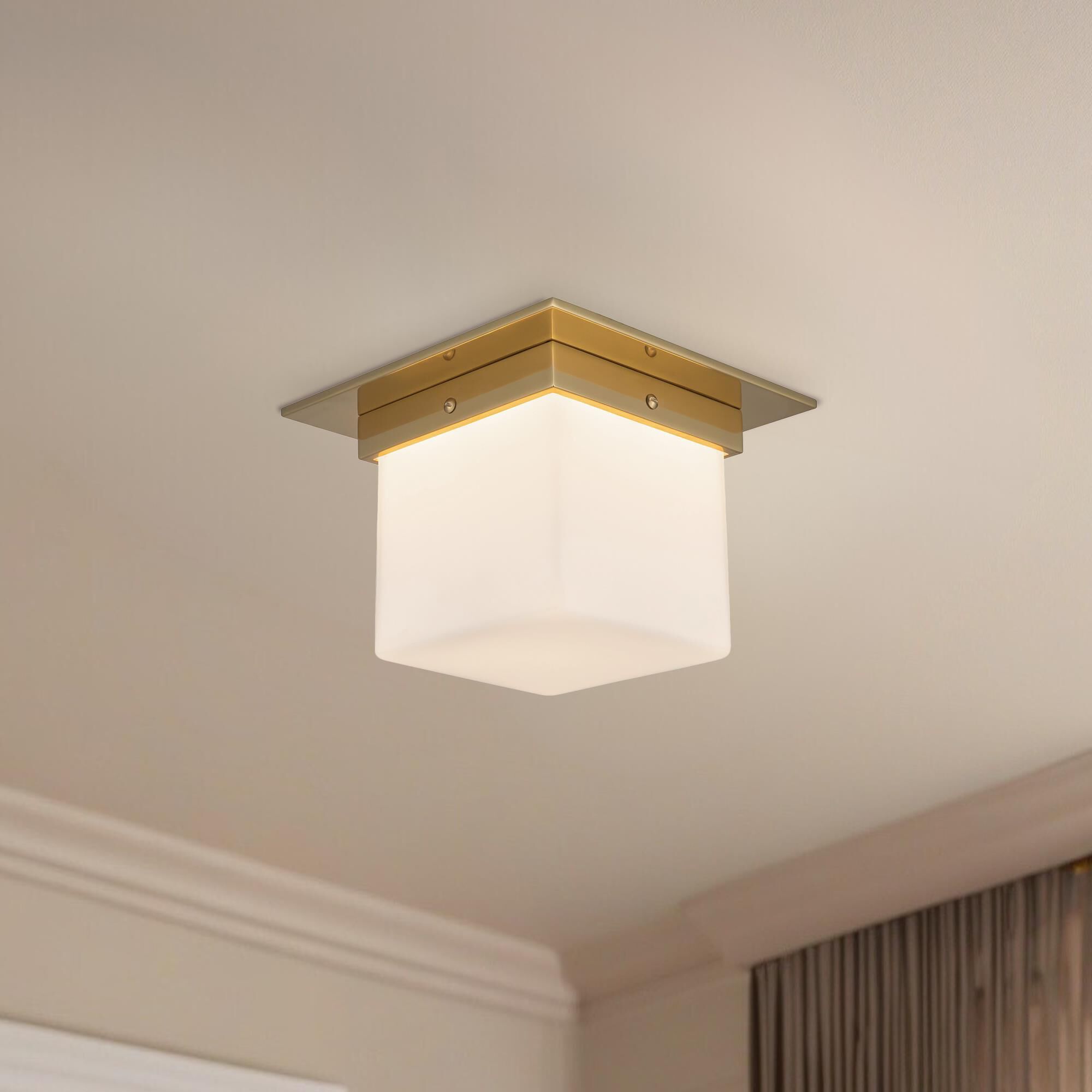 Shown in Patina Brass finish and Matte Opal glass