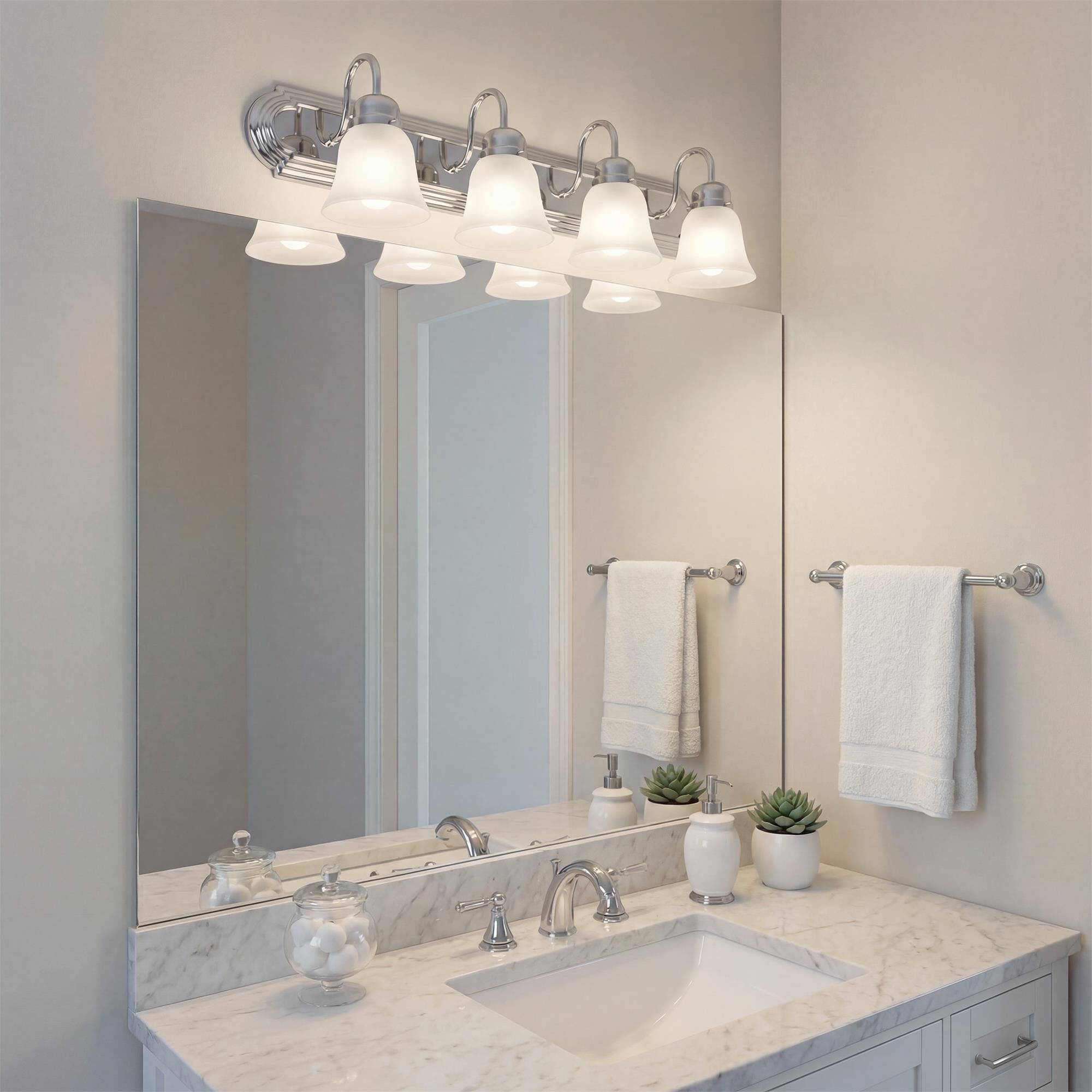 Shown in Chrome finish and Satin Etched glass