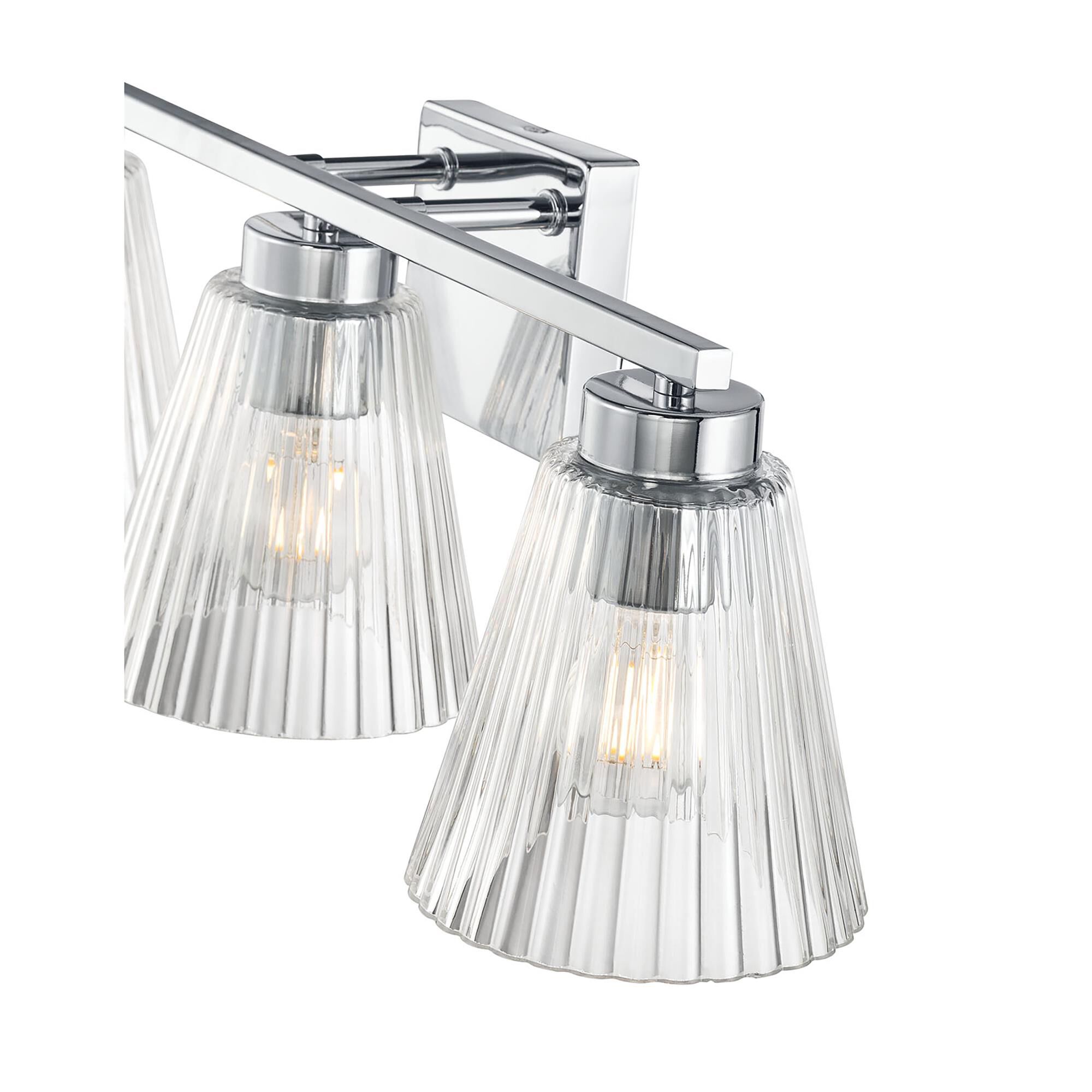 Shown in Chrome finish and Clear Striated glass