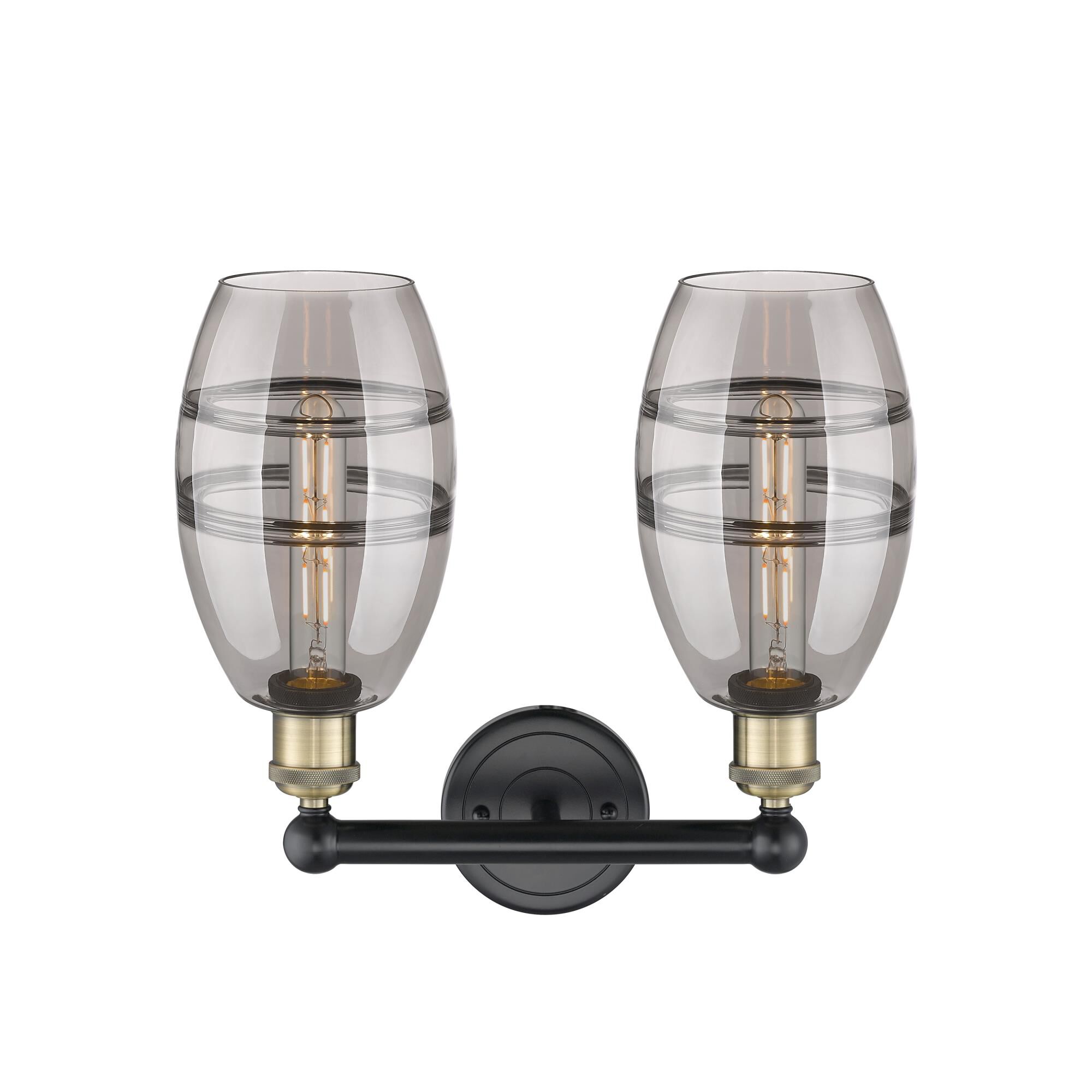 Shown in Black Antique Brass finish and Light Smoke glass