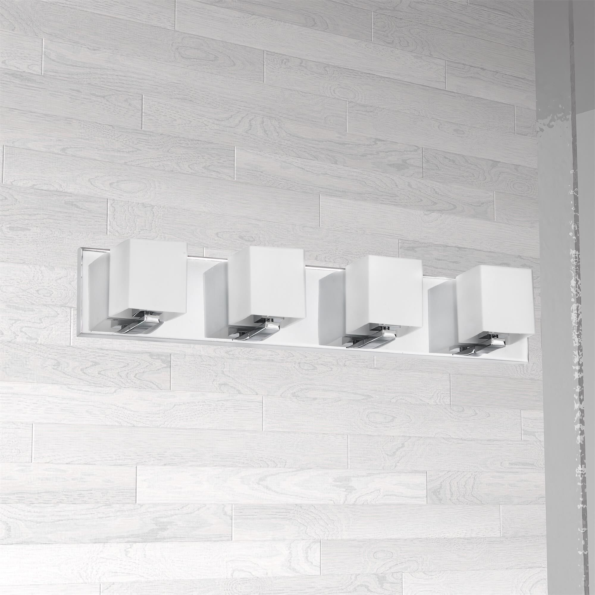 Shown in Polished Chrome and Frosted finish and White Square glass