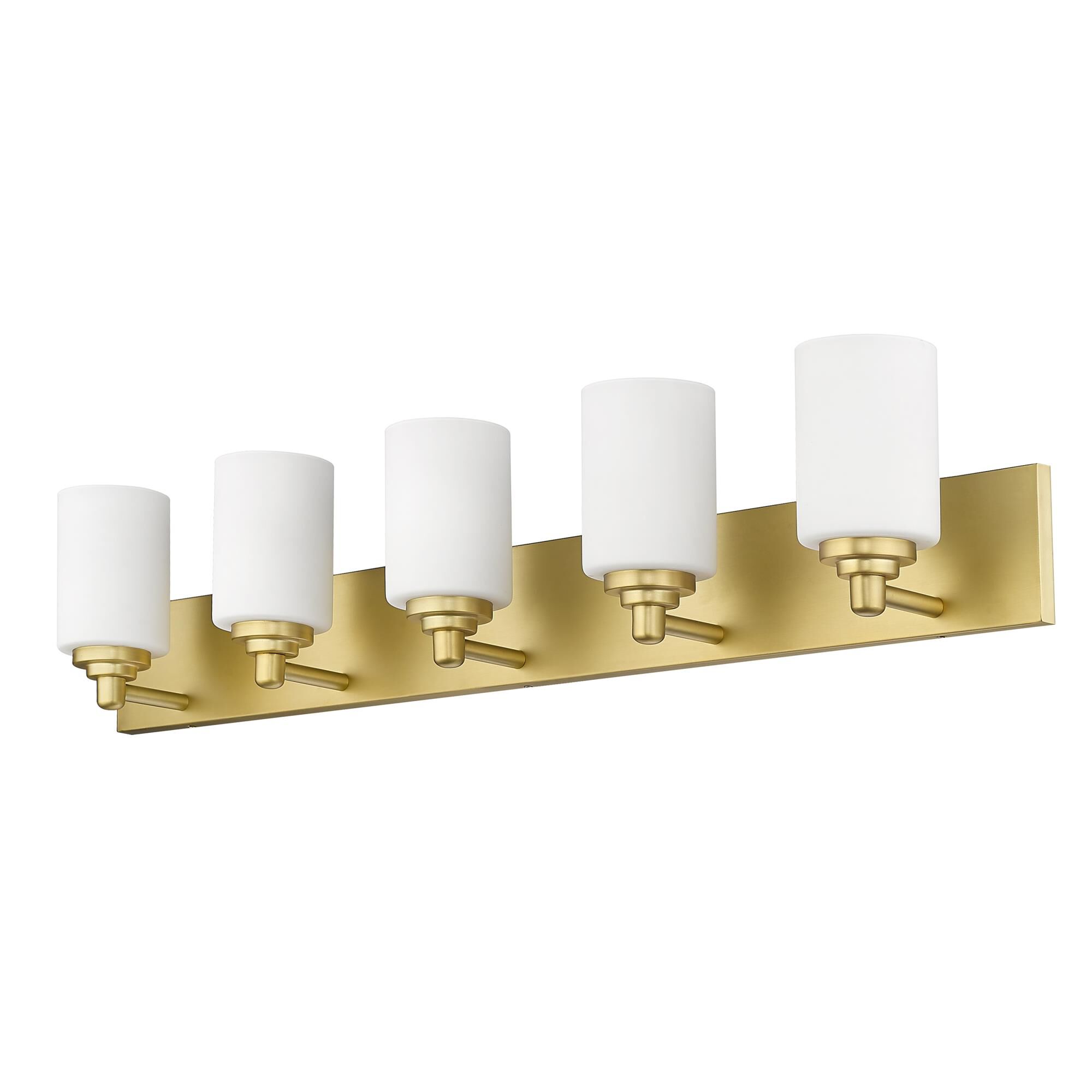 Shown in Brushed Gold finish and White glass