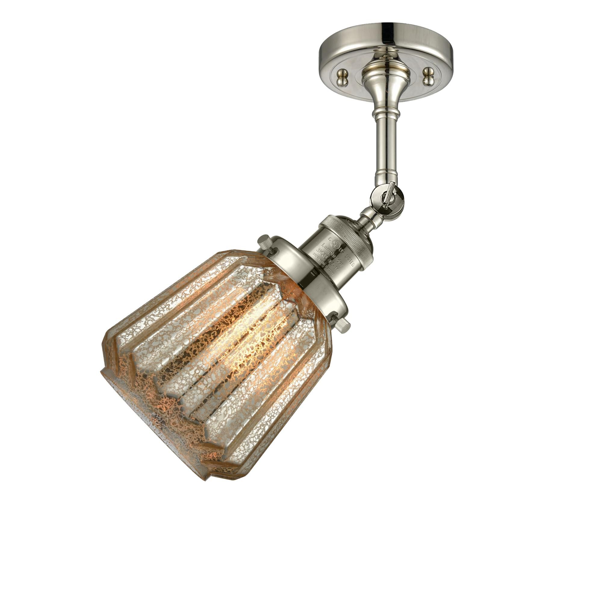 Shown in Polished Nickel finish and Mercury Fluted glass and None accent