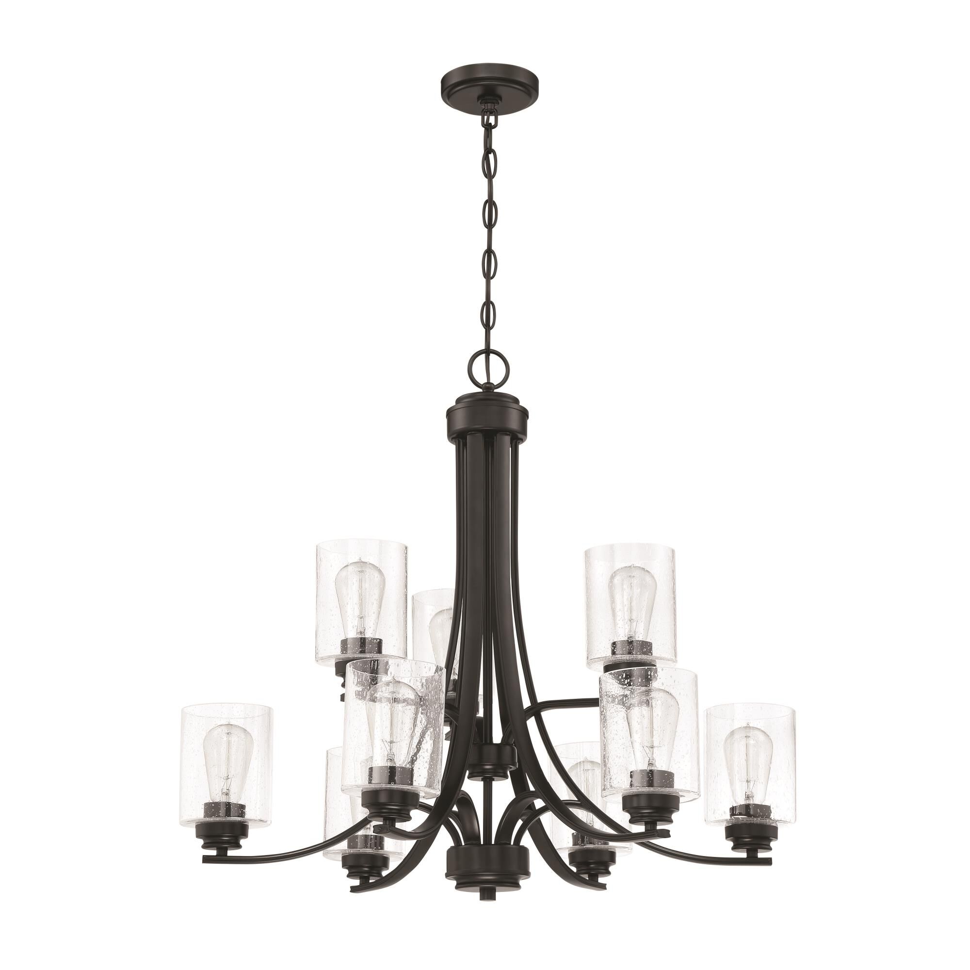 Shown in Flat Black finish and Clear Seeded glass and Glass shade