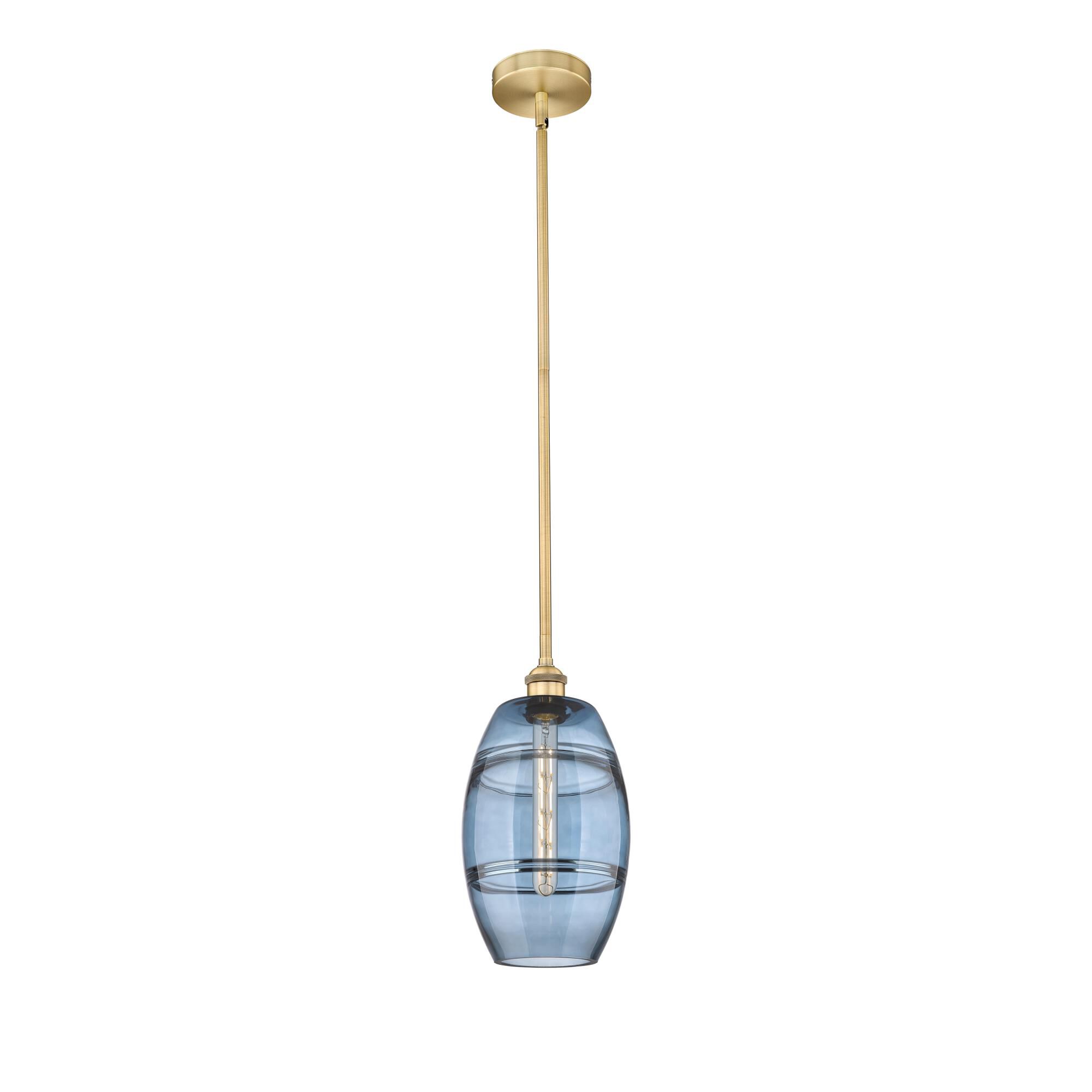 Shown in Brushed Brass finish and Princess Blue glass
