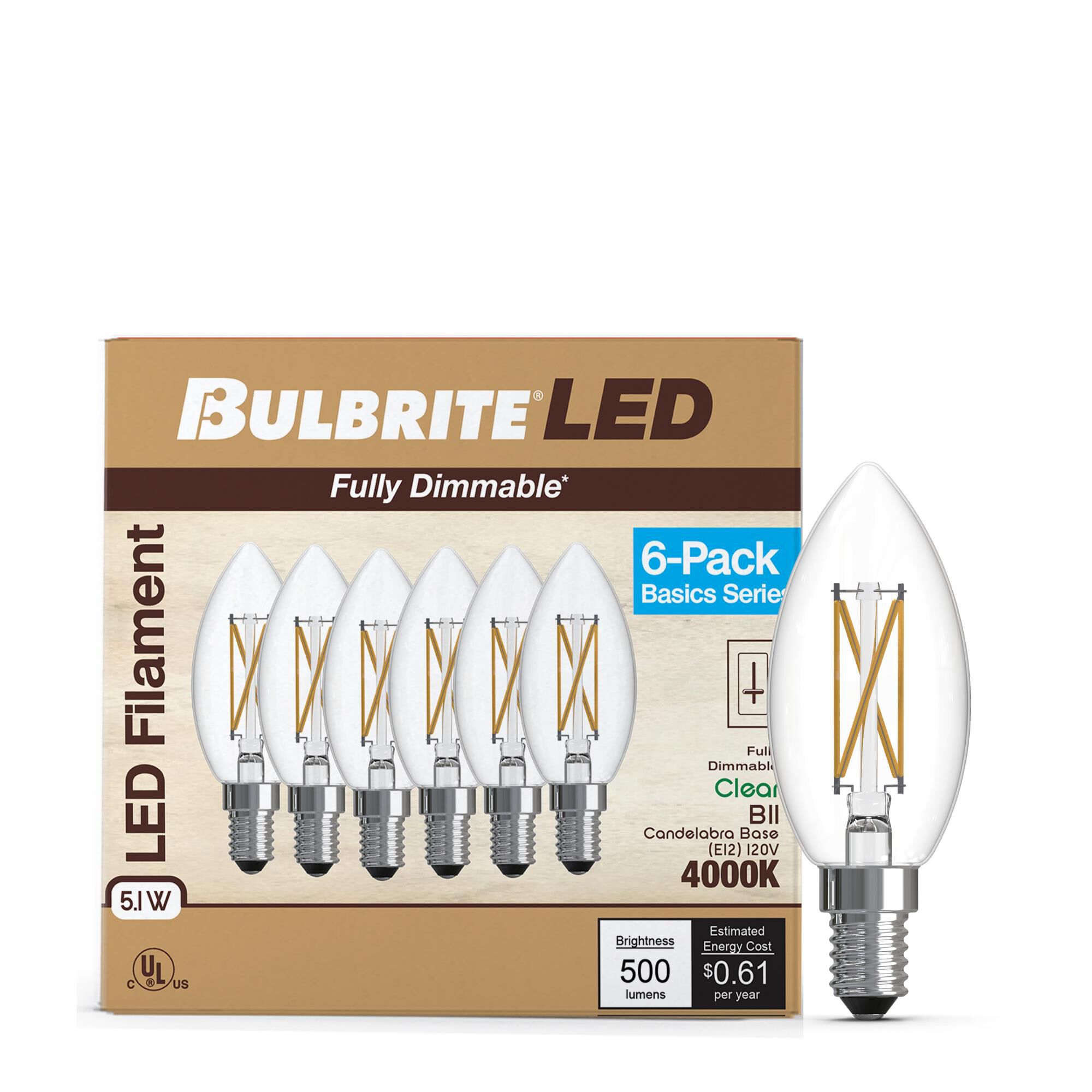 Clear B11 Base E12 4000K LED Light Bulb Pack of 6,