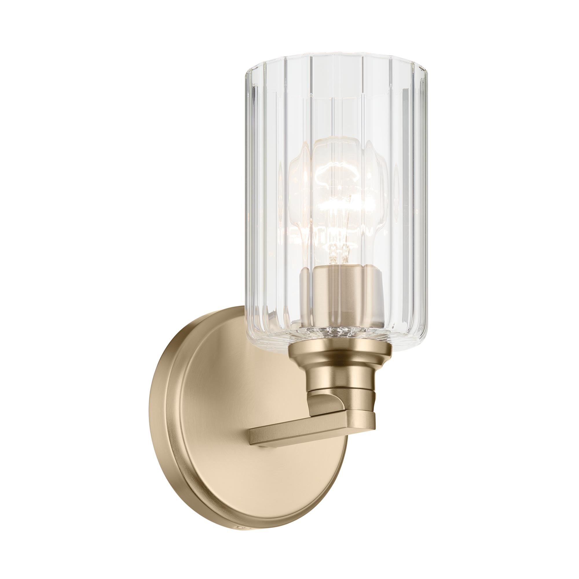 Shown in Champagne Bronze finish and Clear Fluted glass