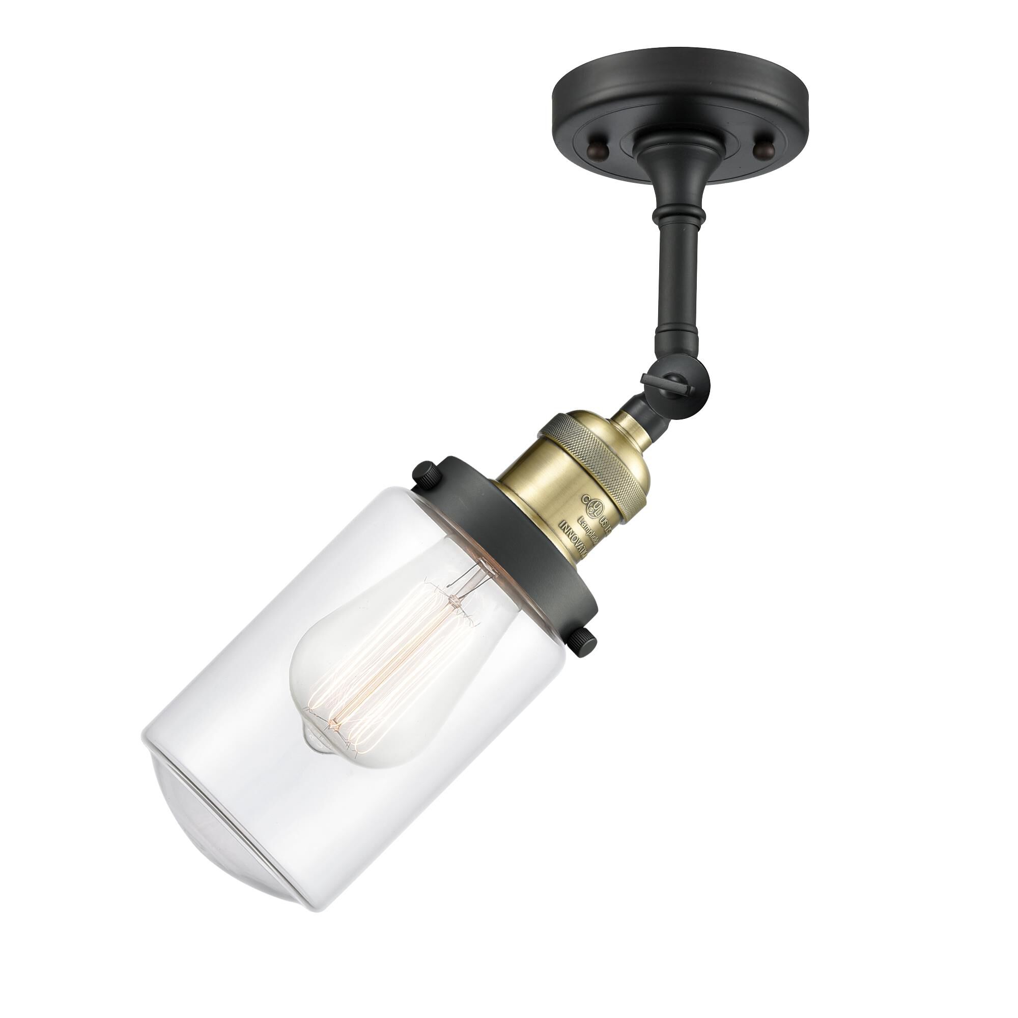 Shown in Black Antique Brass finish and Schoolhouse glass and Glass shade and Bulb Tint - Amber accent