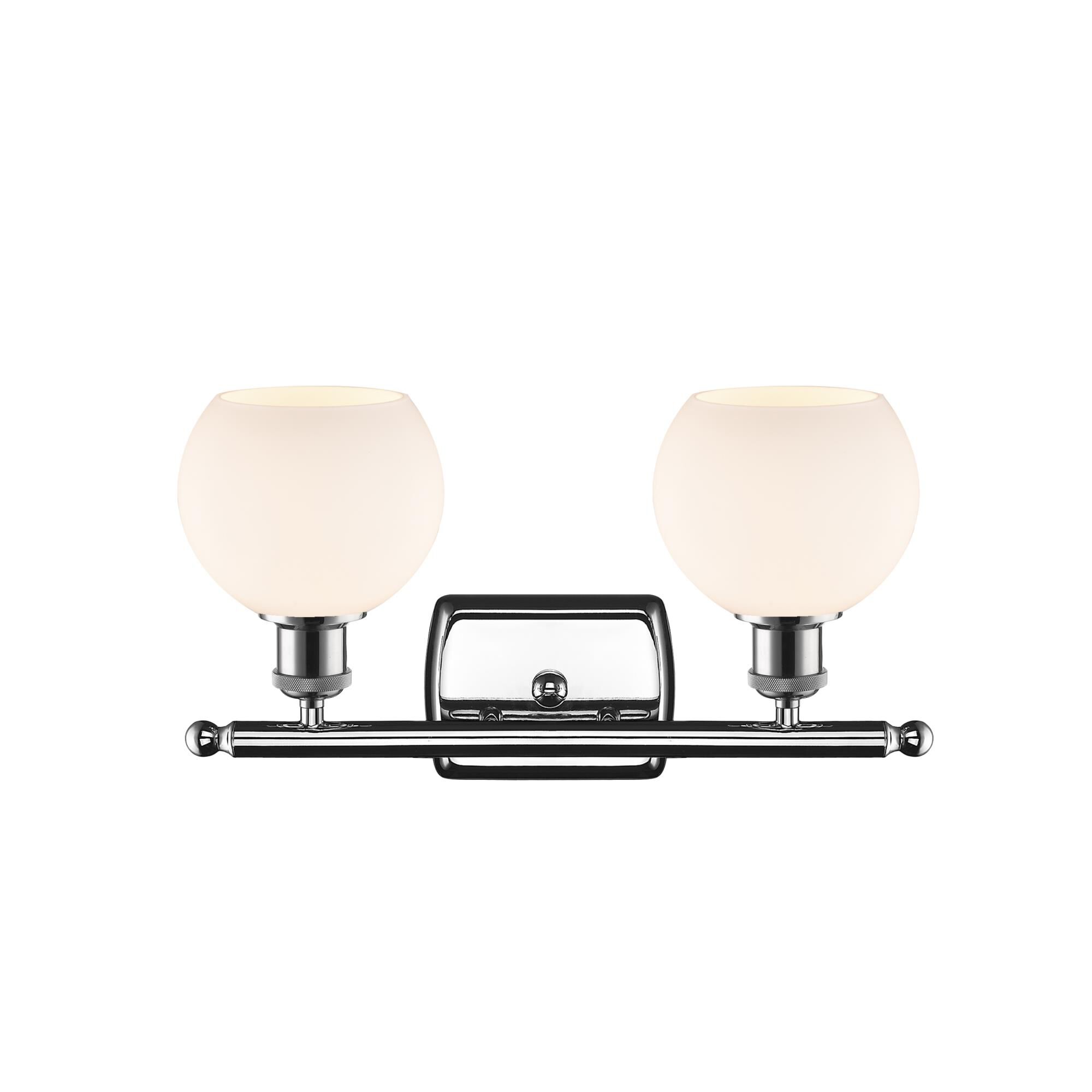 Shown in Polished Chrome finish and Cased Matte White Athens glass and No Shade shade