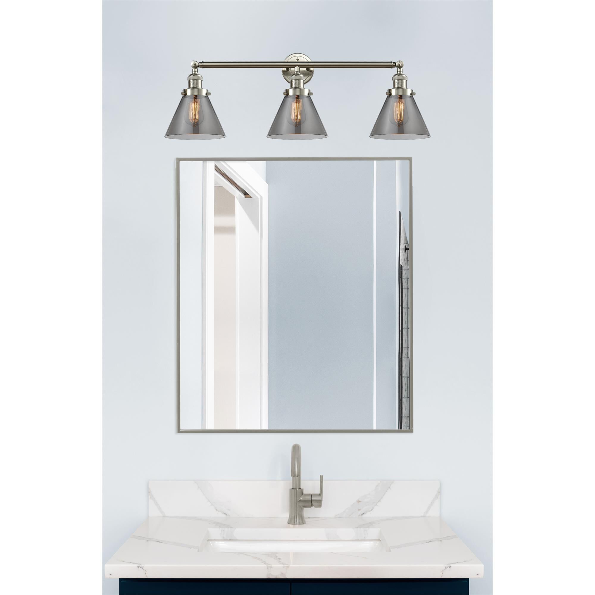 Shown in Brushed Satin Nickel finish and Smoked glass