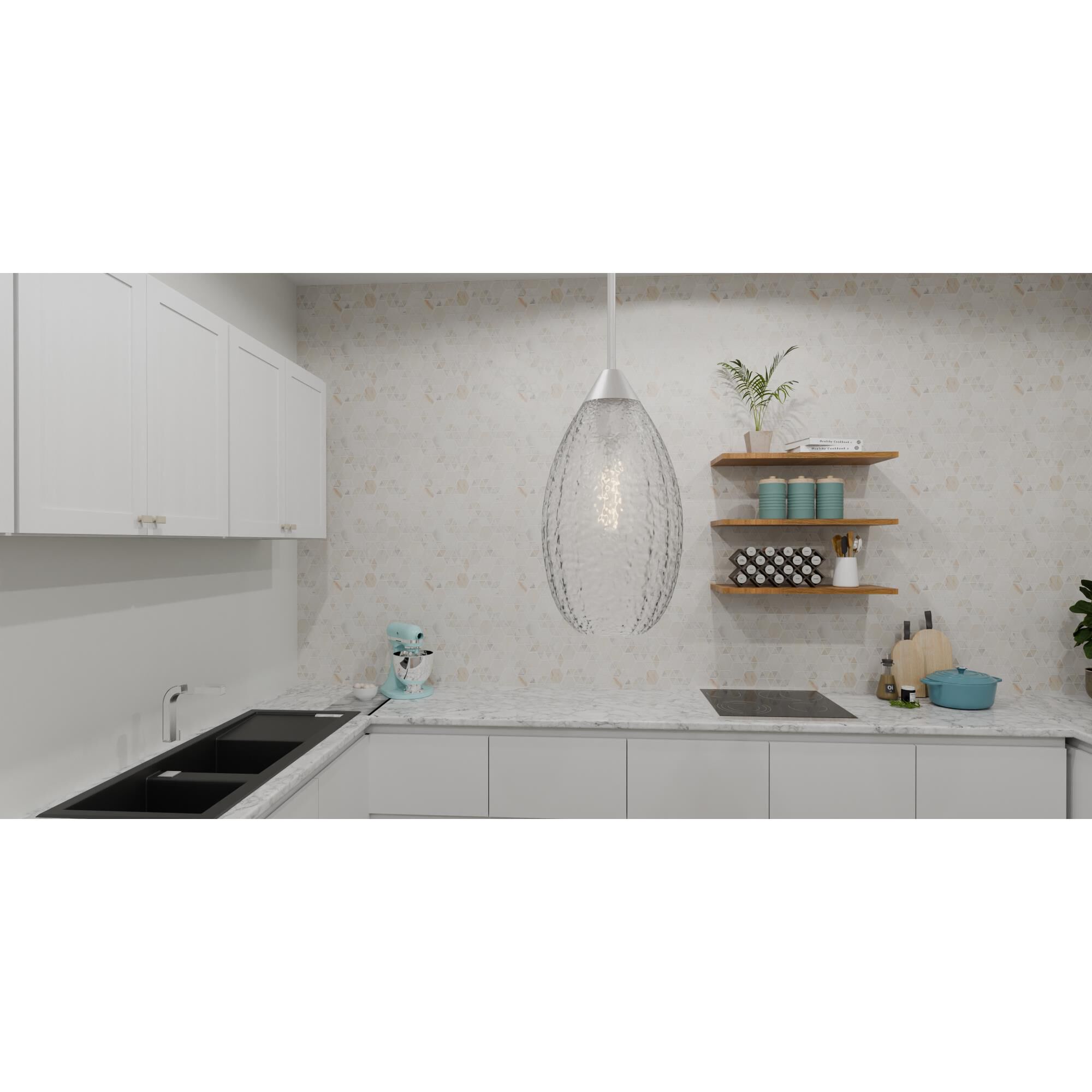 Shown in Brushed Nickel finish and Clear Hammered Ribbed glass