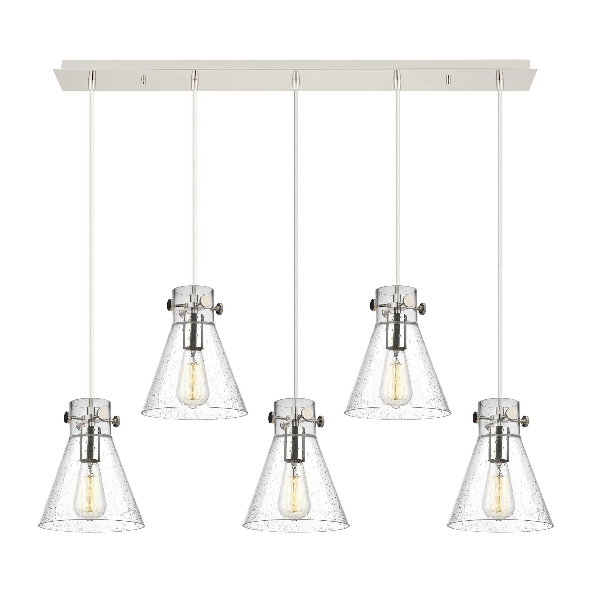 Shown in Polished Nickel finish and Seedy glass and Seedy Glass shade