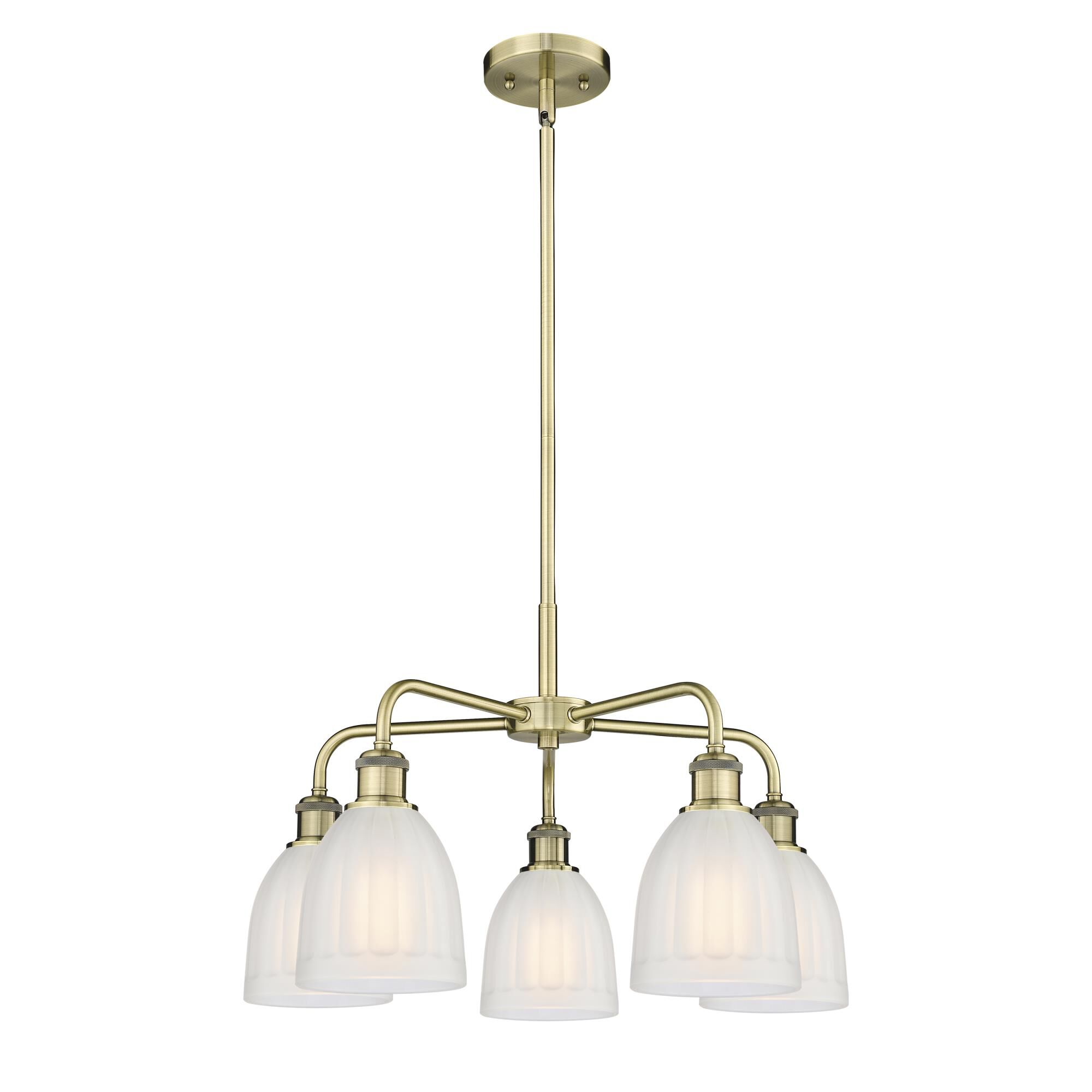 Shown in Antique Brass finish and White glass
