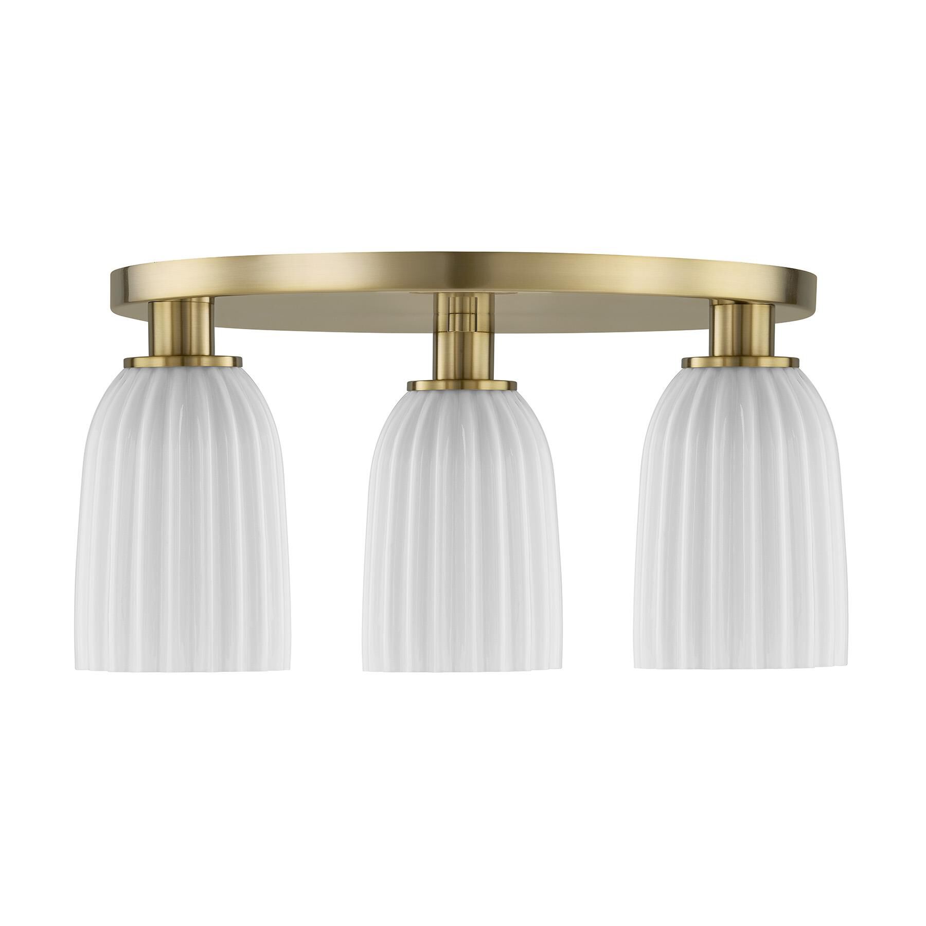 Shown in Noble Brass finish and White Opal Ribbed glass