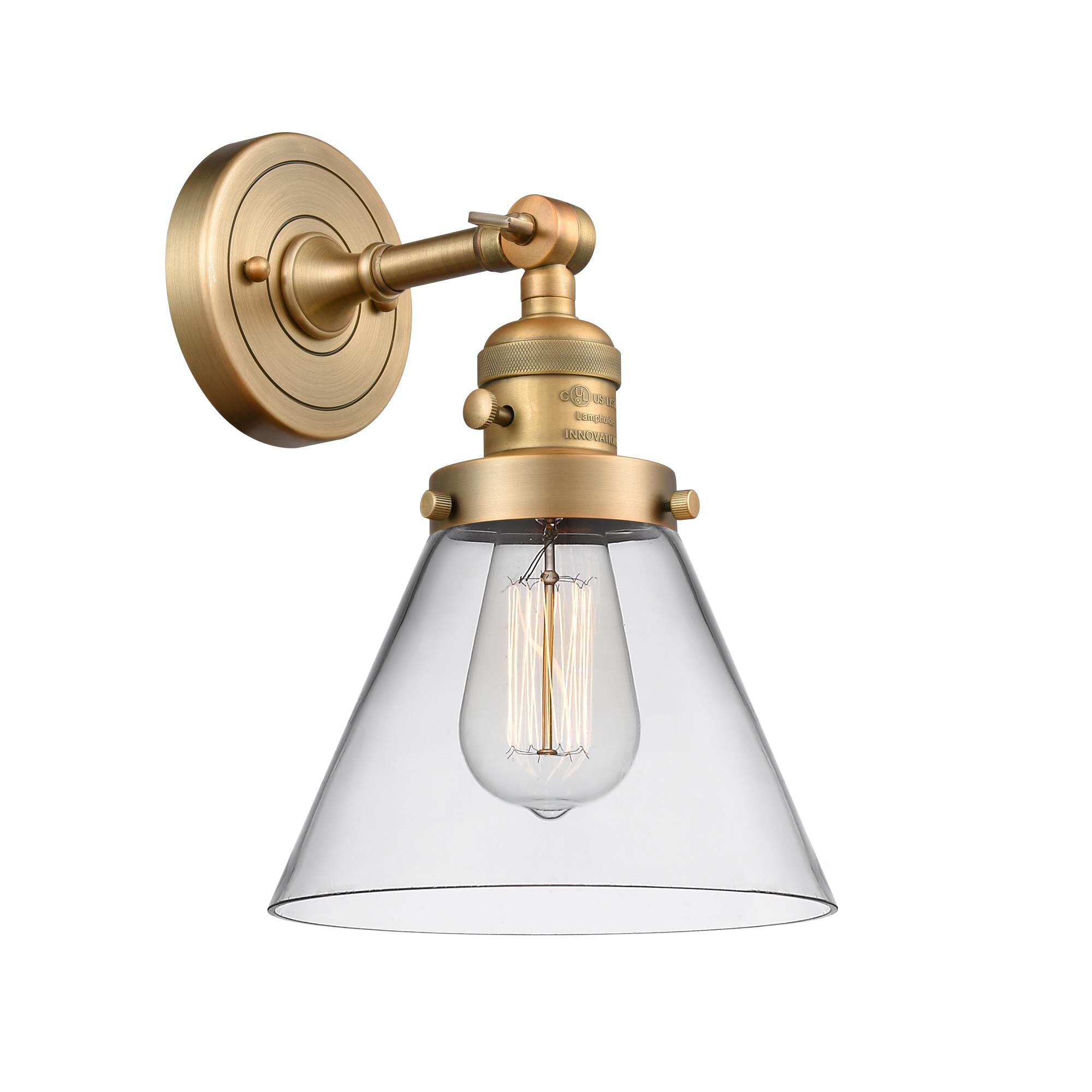 Shown in Brushed Brass finish and Clear glass and Brushed Satin Nickel shade and No Accent accent