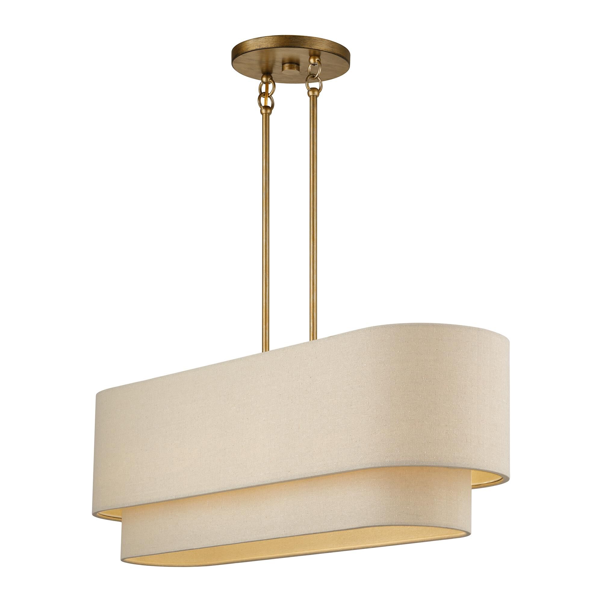 Shown in Antique Gold Leaf finish and Hand Crafted Parchment Color Hardback Fabric shade