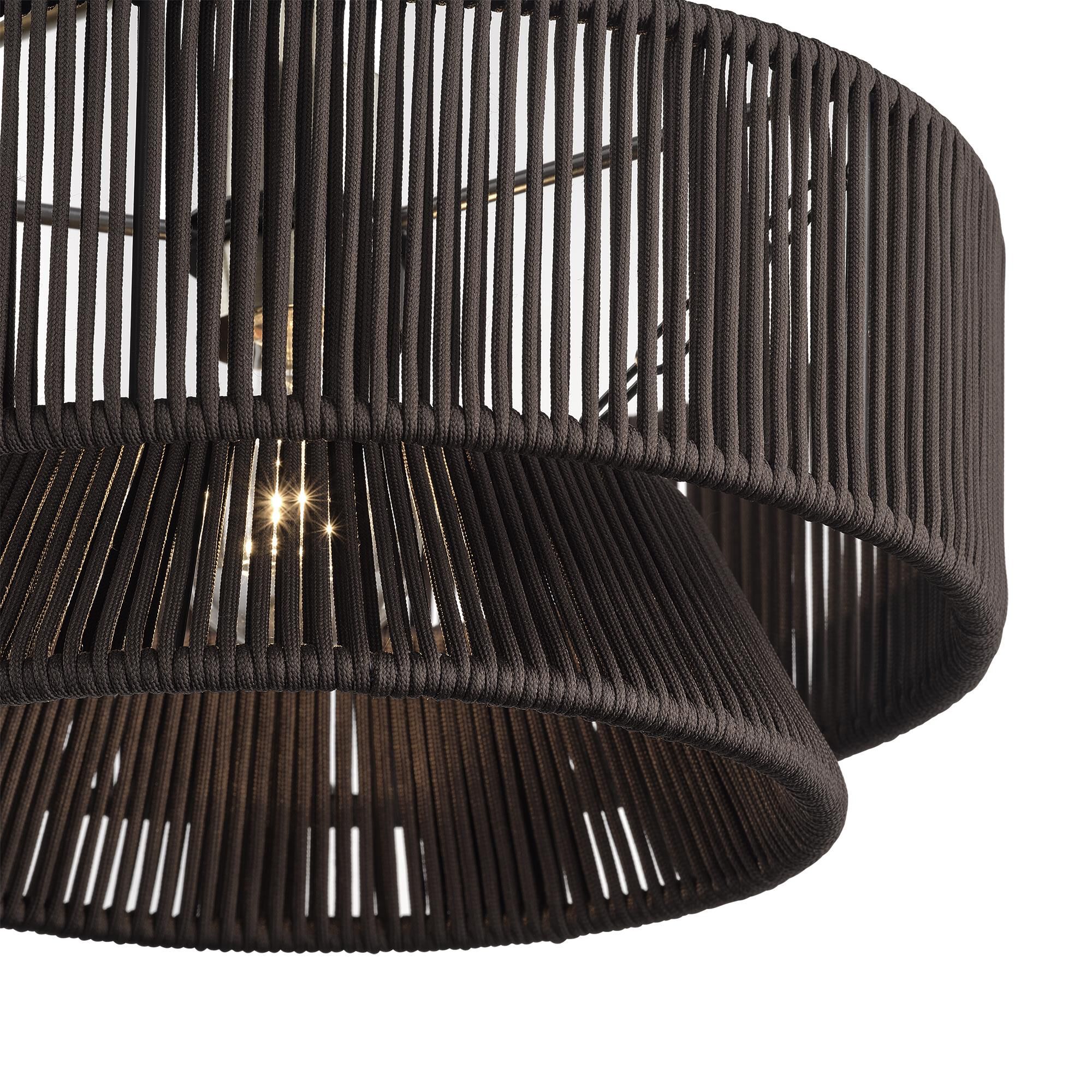 Shown in Antique Brass finish and Hand-Woven Dark Chocolate Color Polyester Rope shade