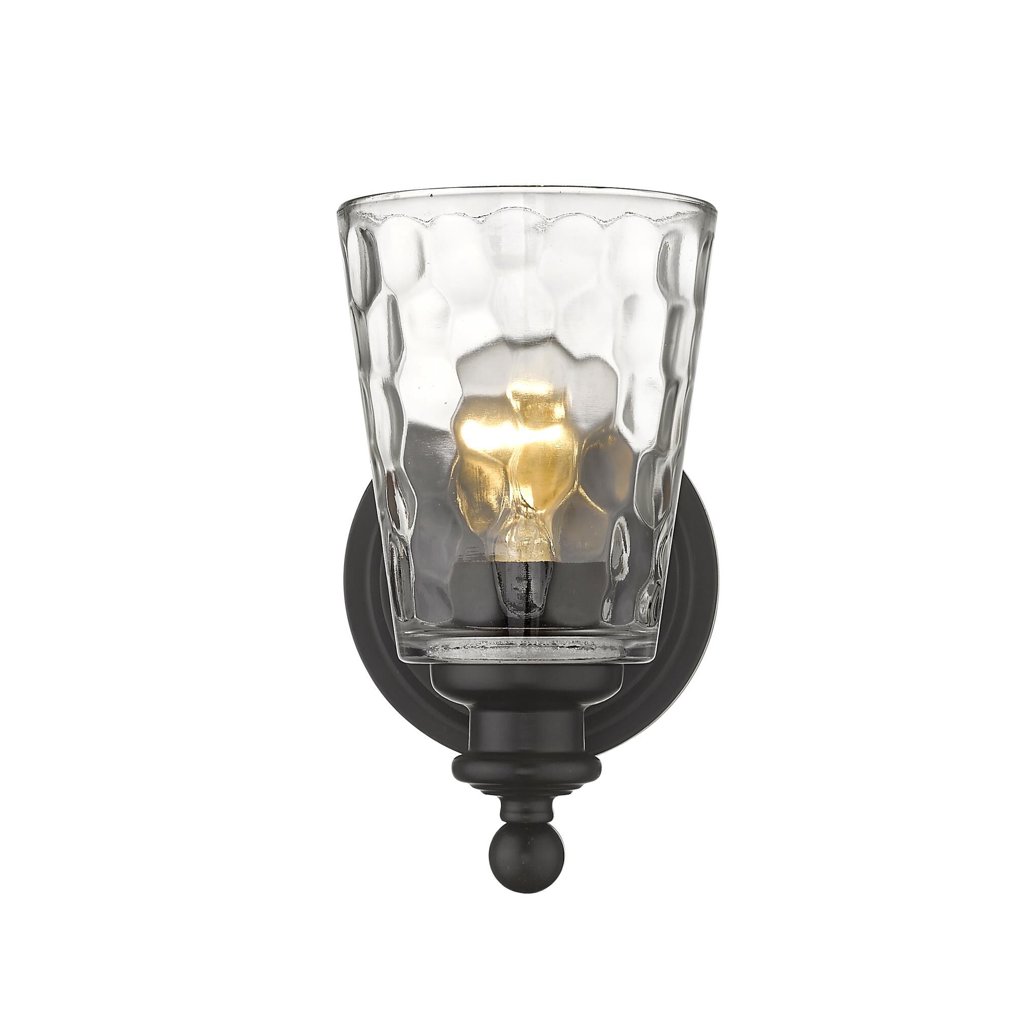 Shown in Oil-Rubbed Bronze finish and Clear glass and Clear, Optic Cone Shaped Glass shade