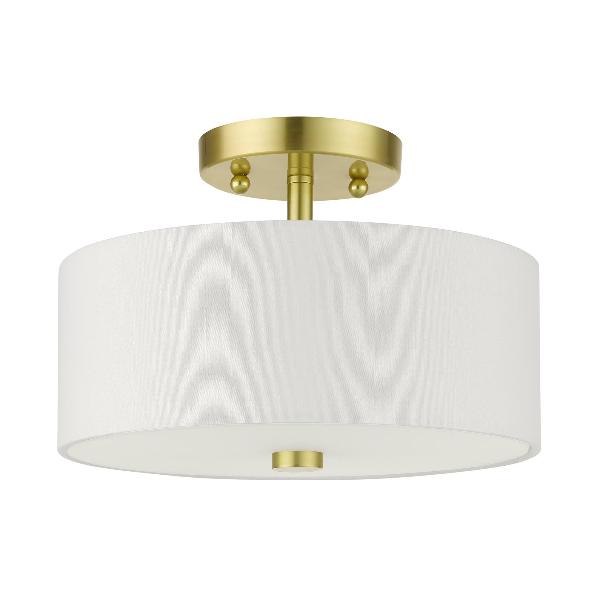 Shown in Satin Brass finish and Hand Crafted Hardback  Completely Finished With Off-White Color Fabric Outside and Inside shade