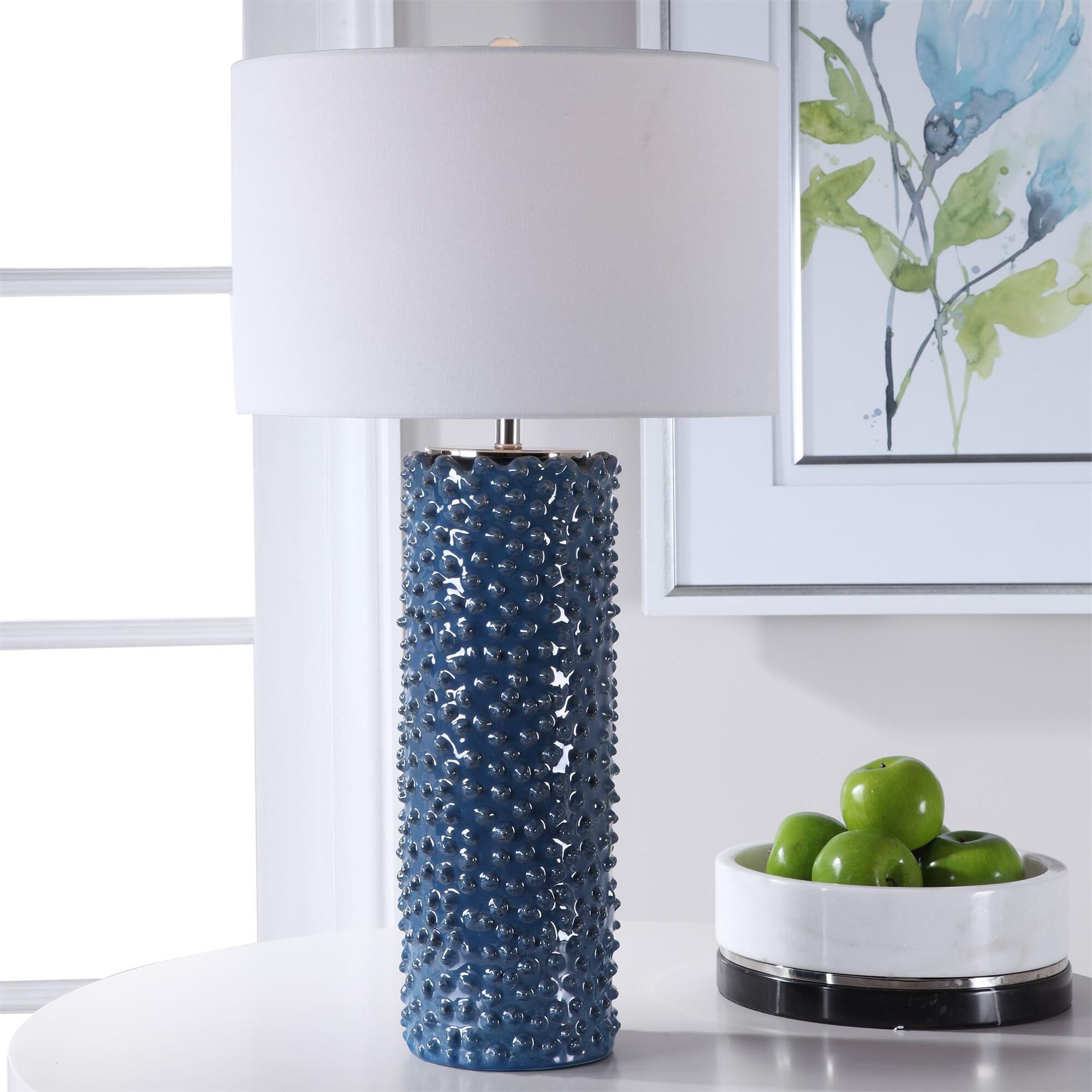 Shown in Featuring A Casual Coastal Style, This Table Lamp Showcases Textural, Visual Interest Finished In A  finish and Round Drum Hardback shade