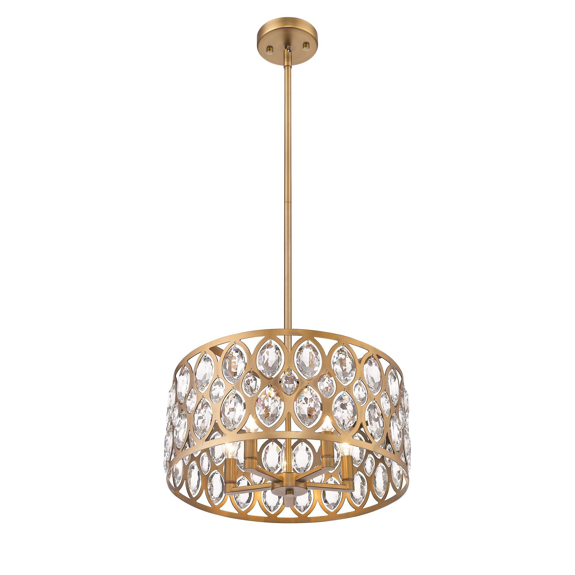 Shown in Heirloom Brass finish and Crystal glass and Crystal shade