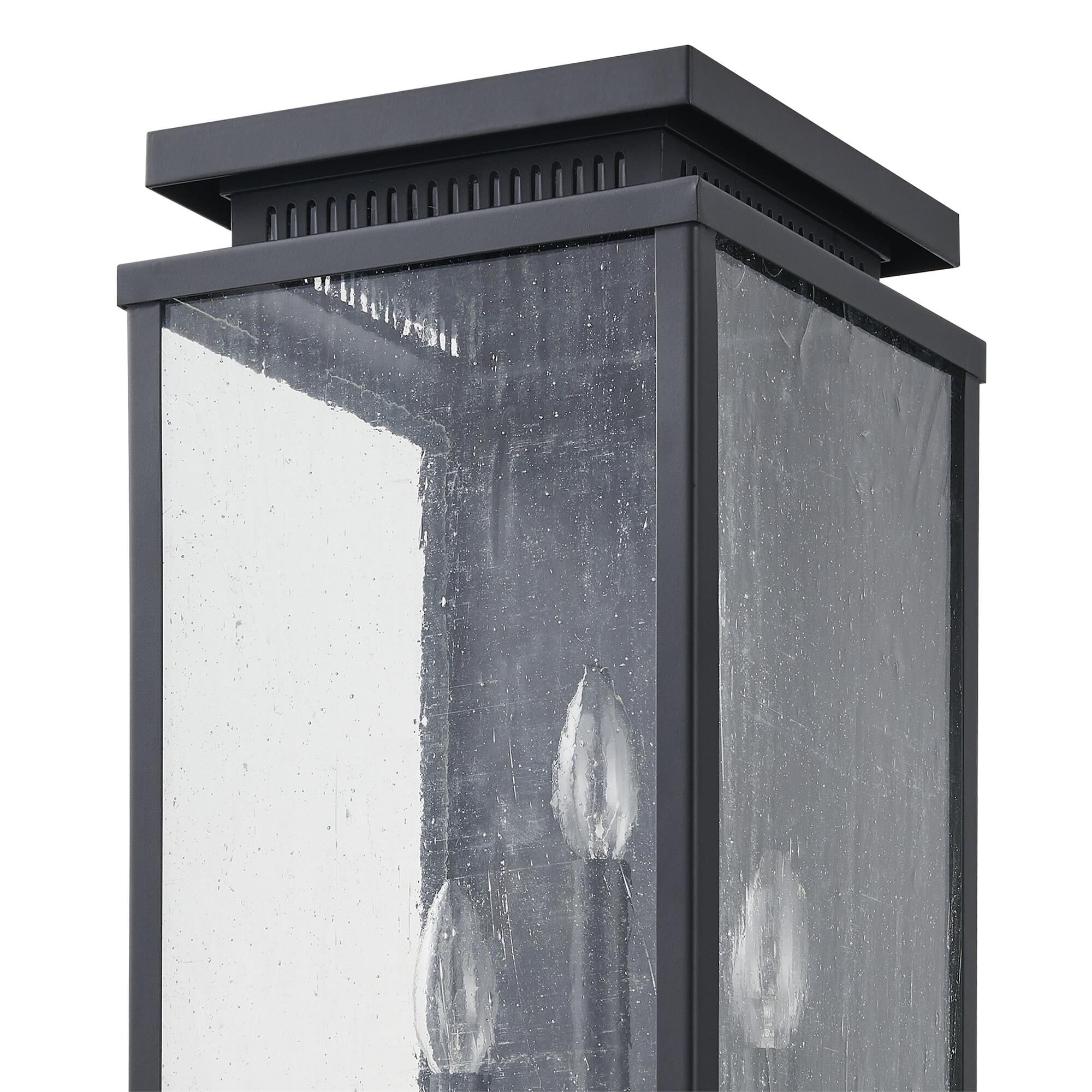Shown in Matte Black finish and Clear Antique glass