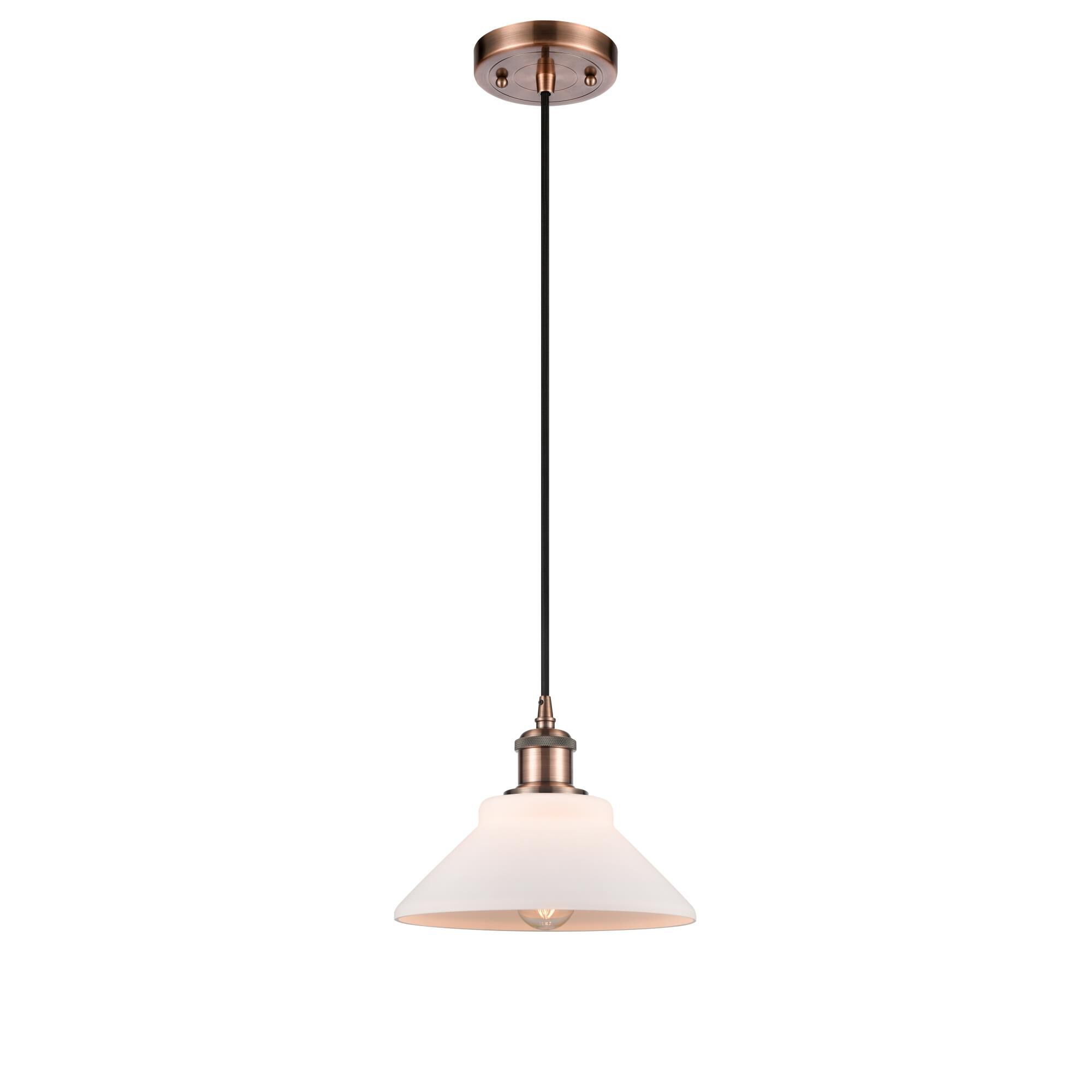 Shown in Antique Copper finish and Matte White Orwell glass