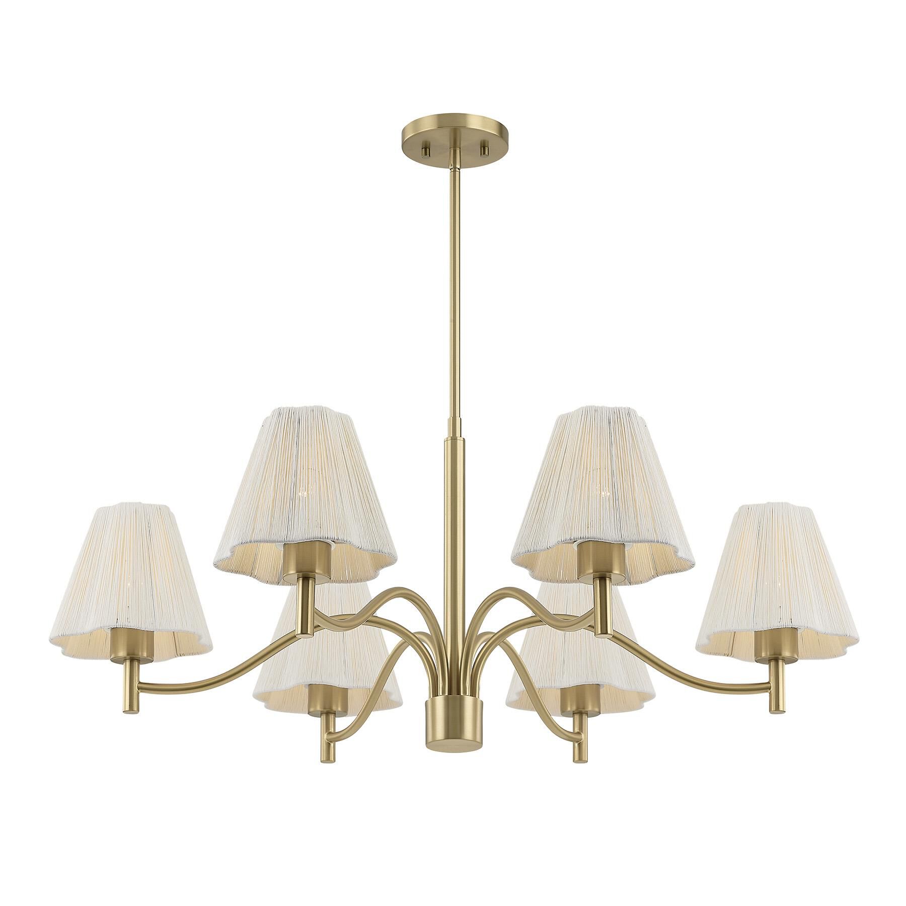 Shown in Noble Brass finish and White Scalloped String shade