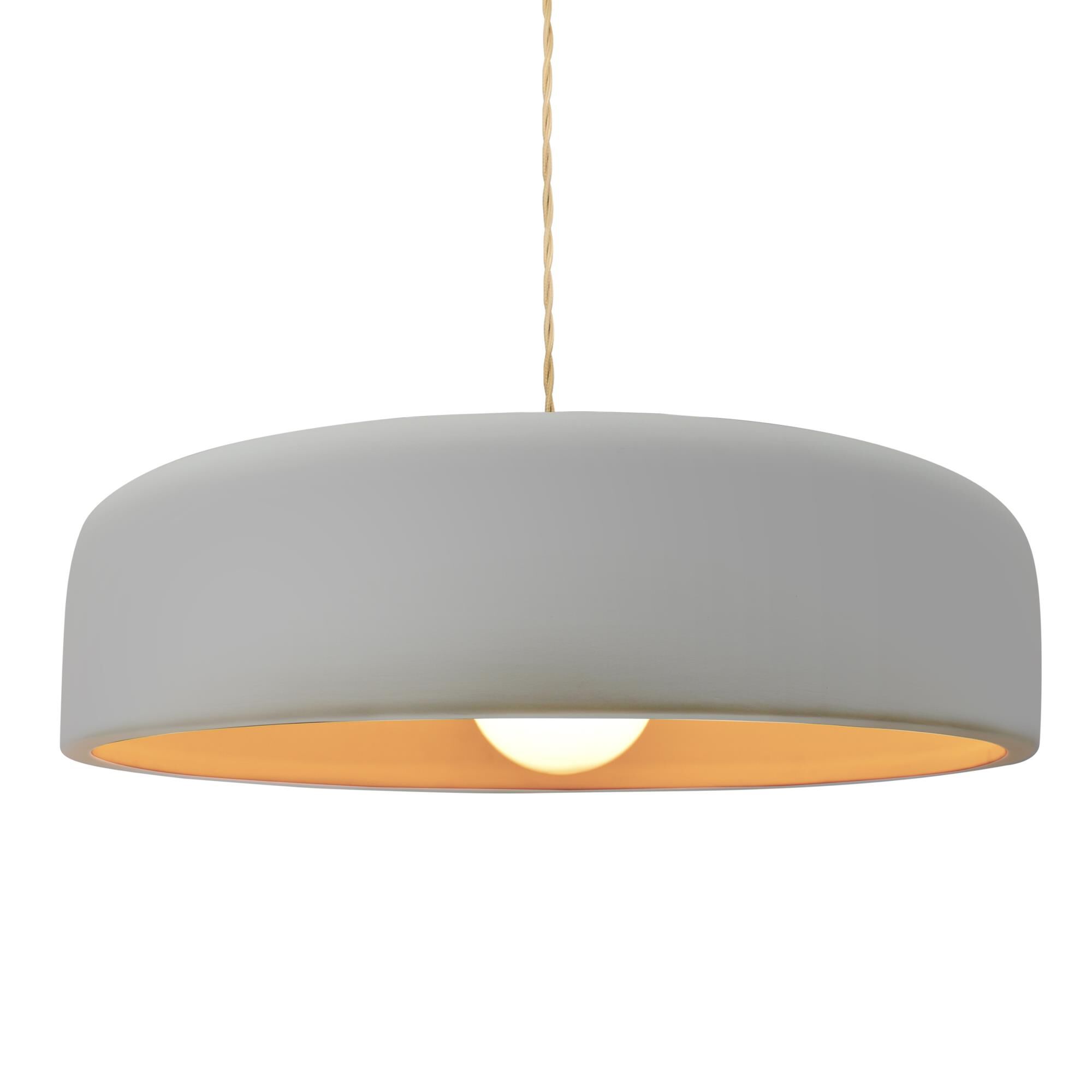 Shown in Brushed Brass finish and Matte White With Champagne Gold Internal Finish shade