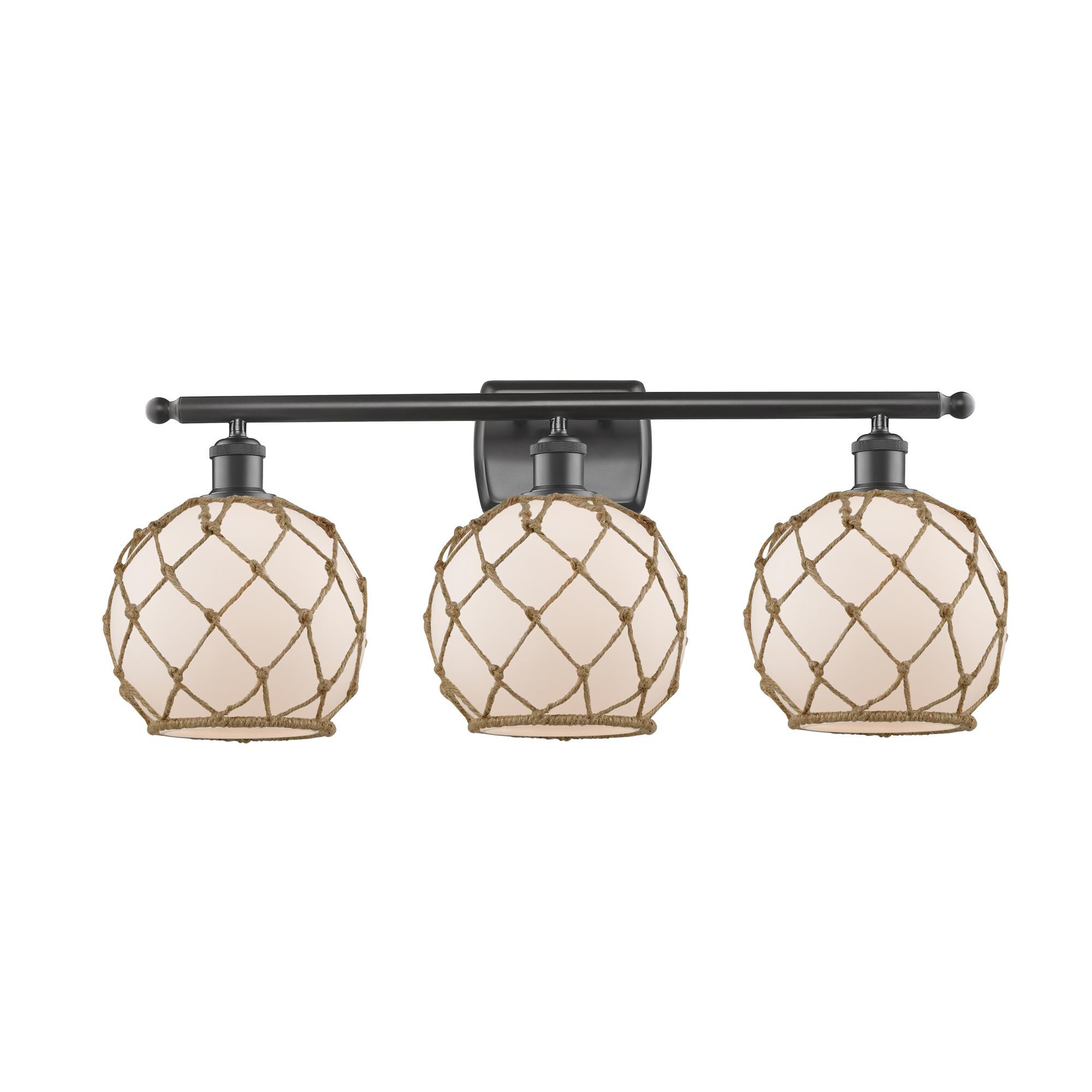 Shown in Oil Rubbed Bronze finish and White With Black Rope glass