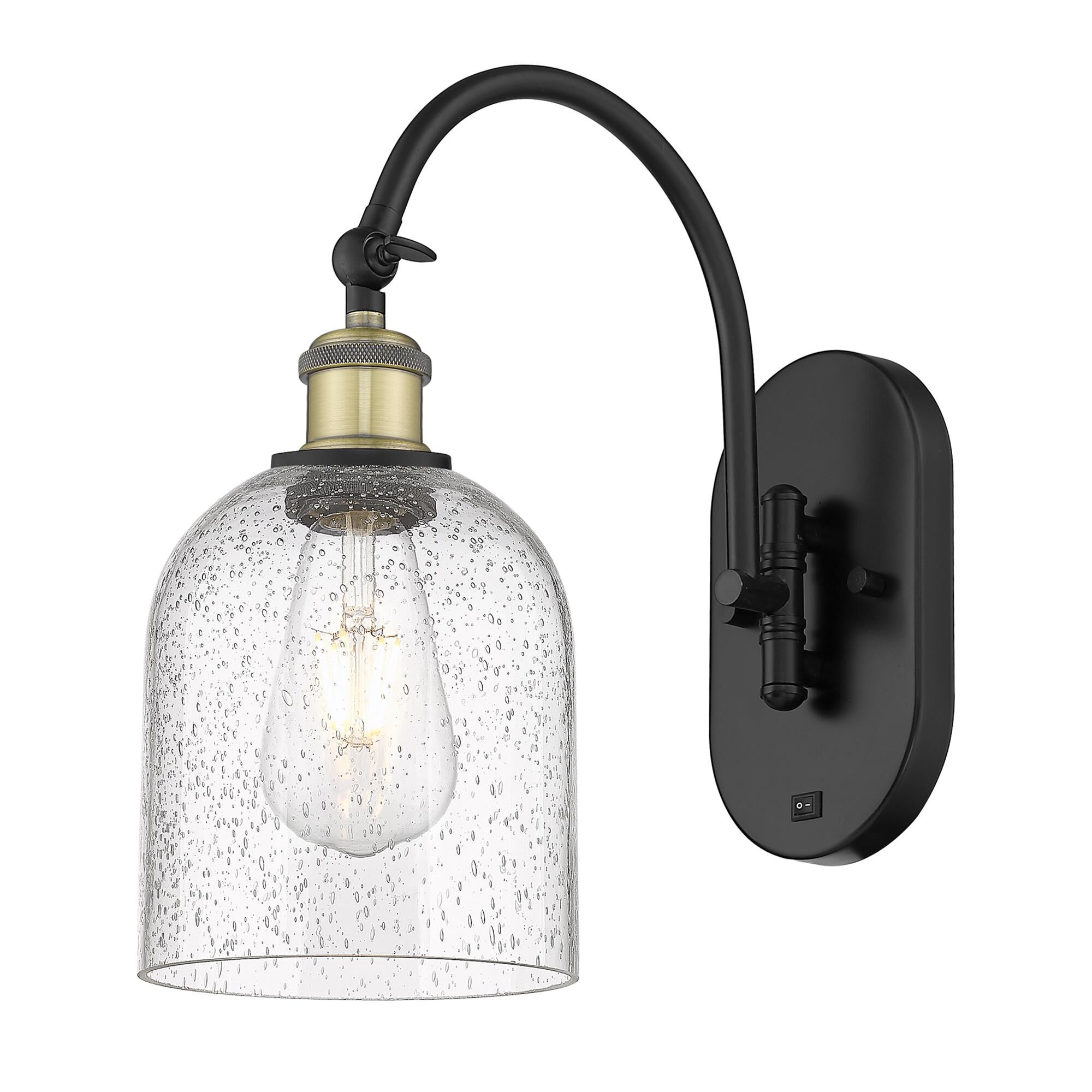 Shown in Black Antique Brass finish and Seedy glass