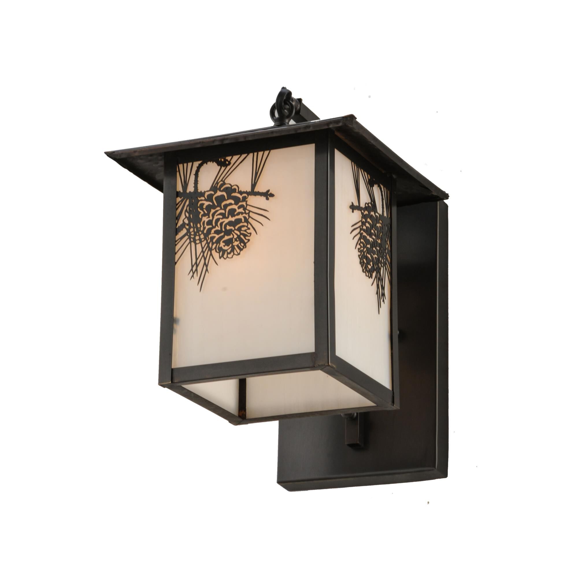 Shown in Craftsman Brown Finish finish and White glass