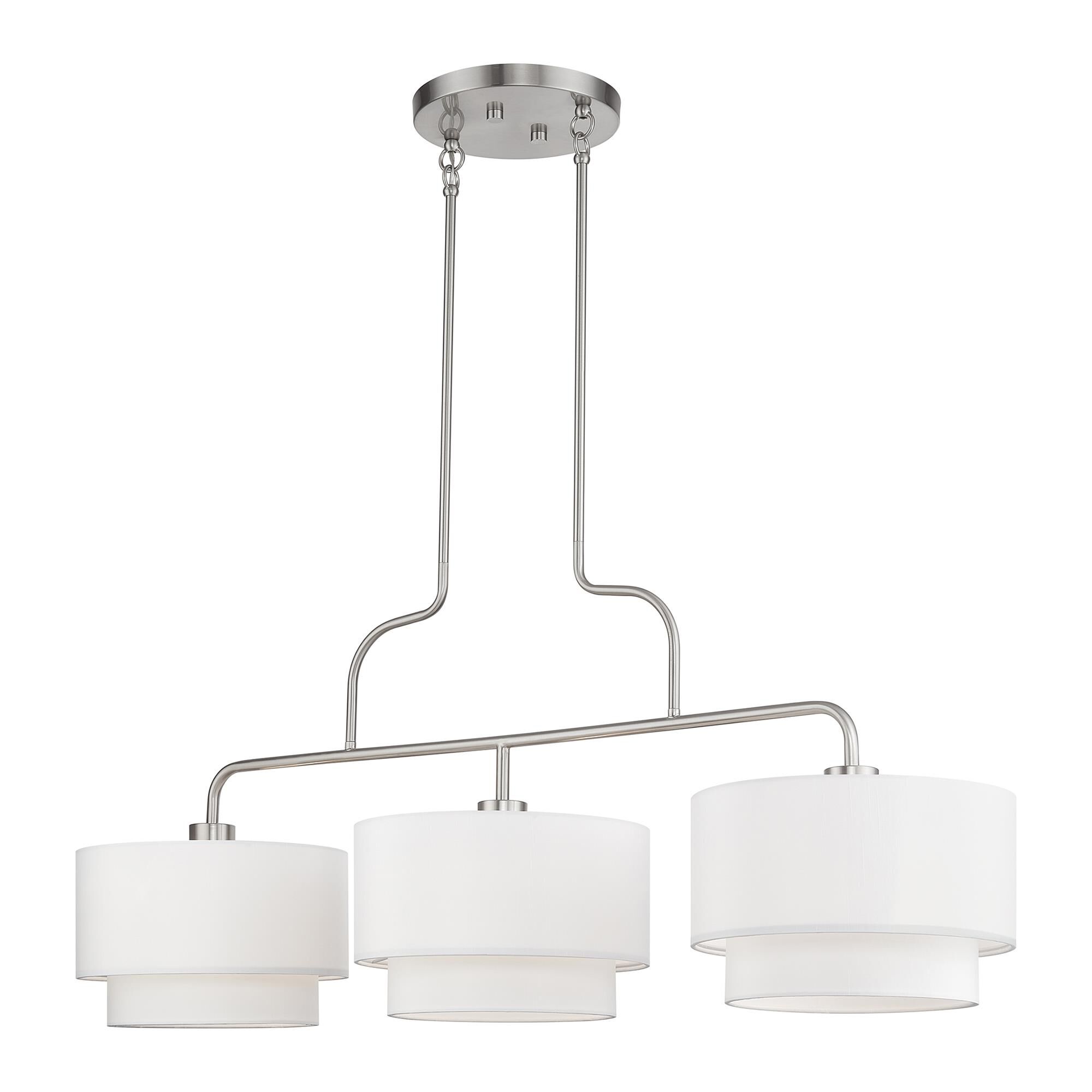 Shown in Brushed Nickel finish and Hand Crafted Off-White Fabric Hardbacks with White Fabric Inside shade
