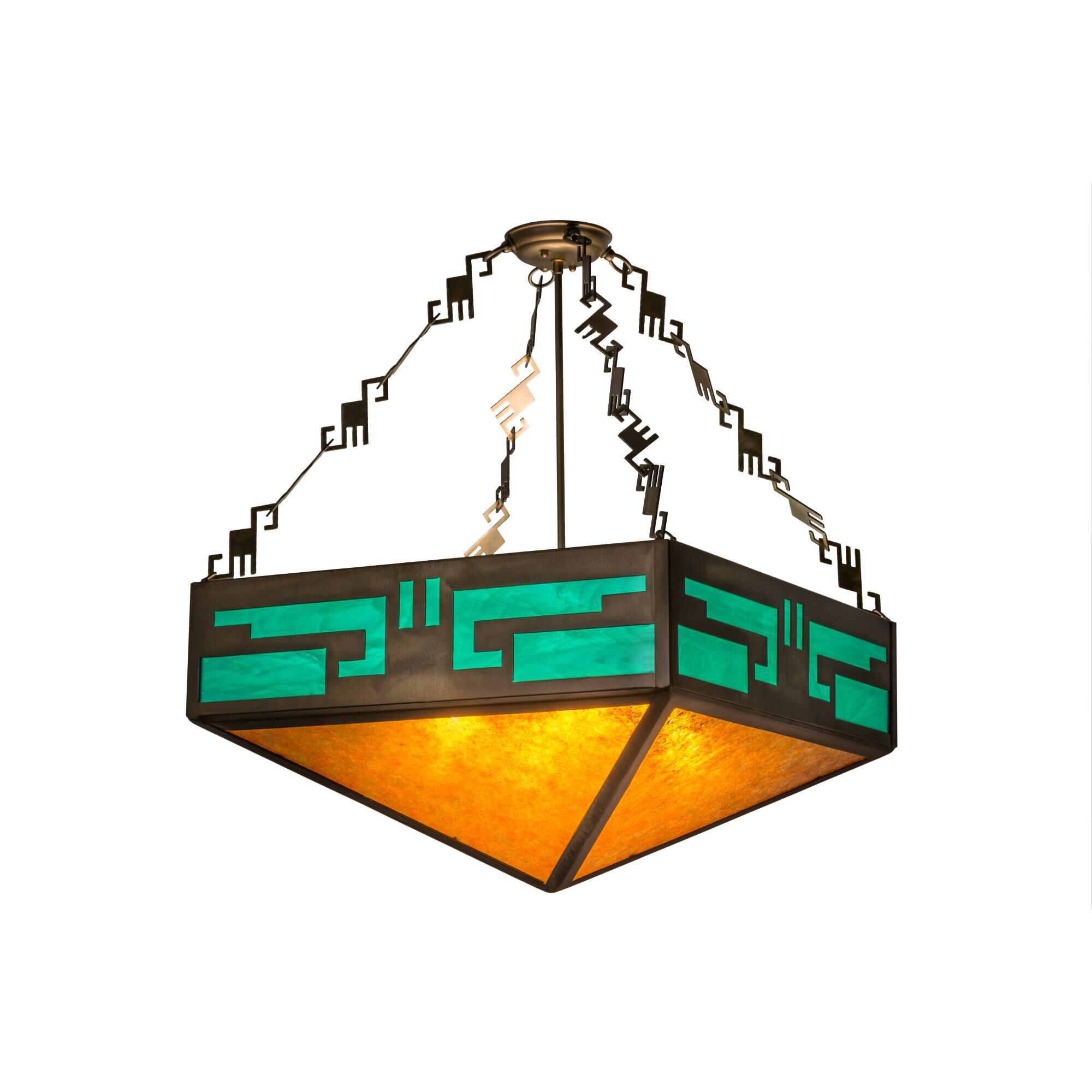 Shown in Antique Copper Finish finish and Amber Mica glass