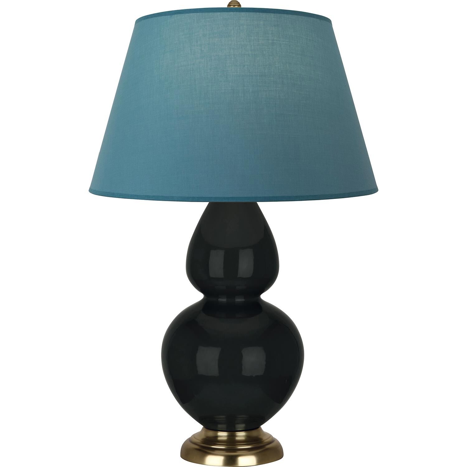 Shown in Obsidian finish and Bright Blue and Gray shade and Antique Natural Brass accent
