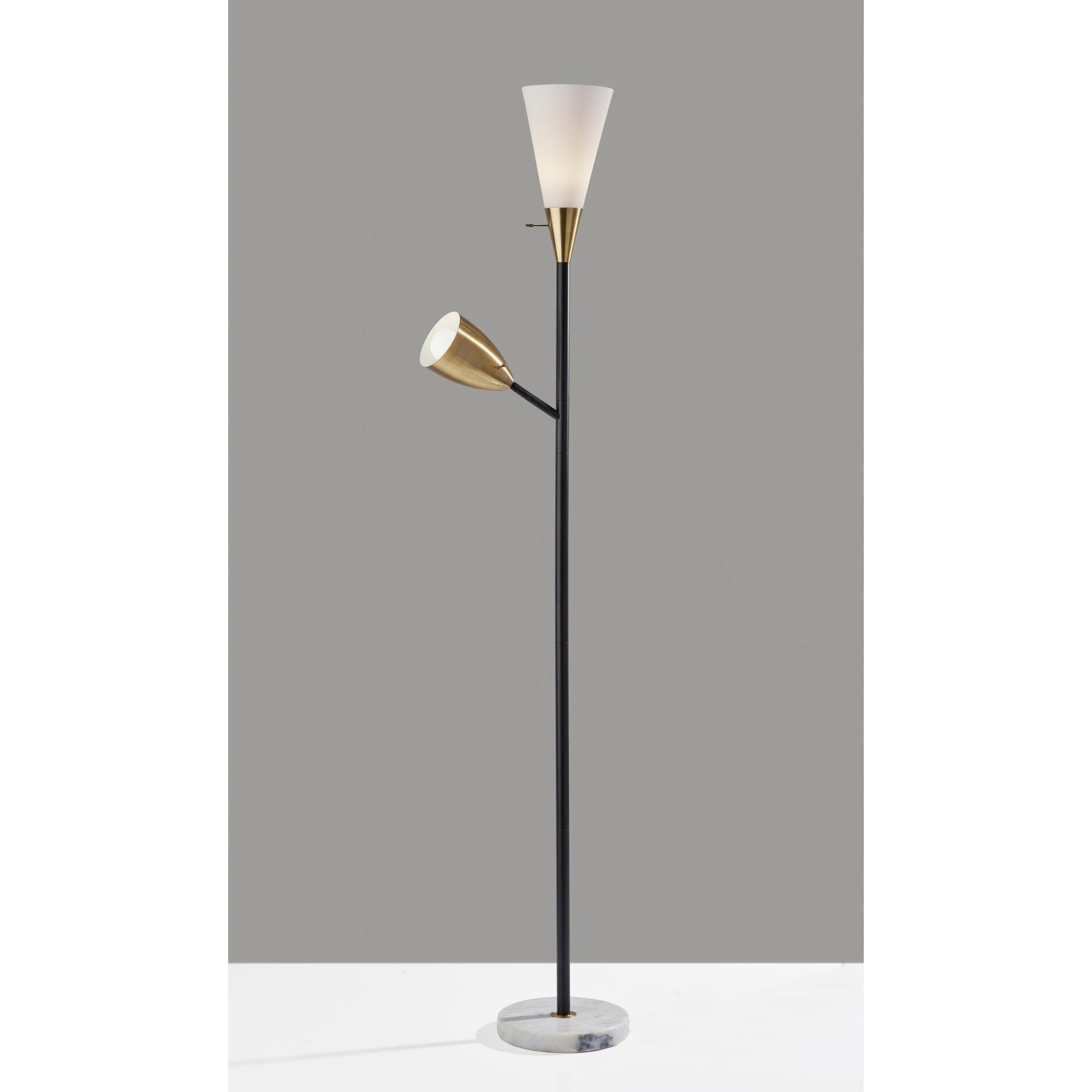 Shown in Black W. Antique Brass Accents finish and X glass and Frosted Glass shade