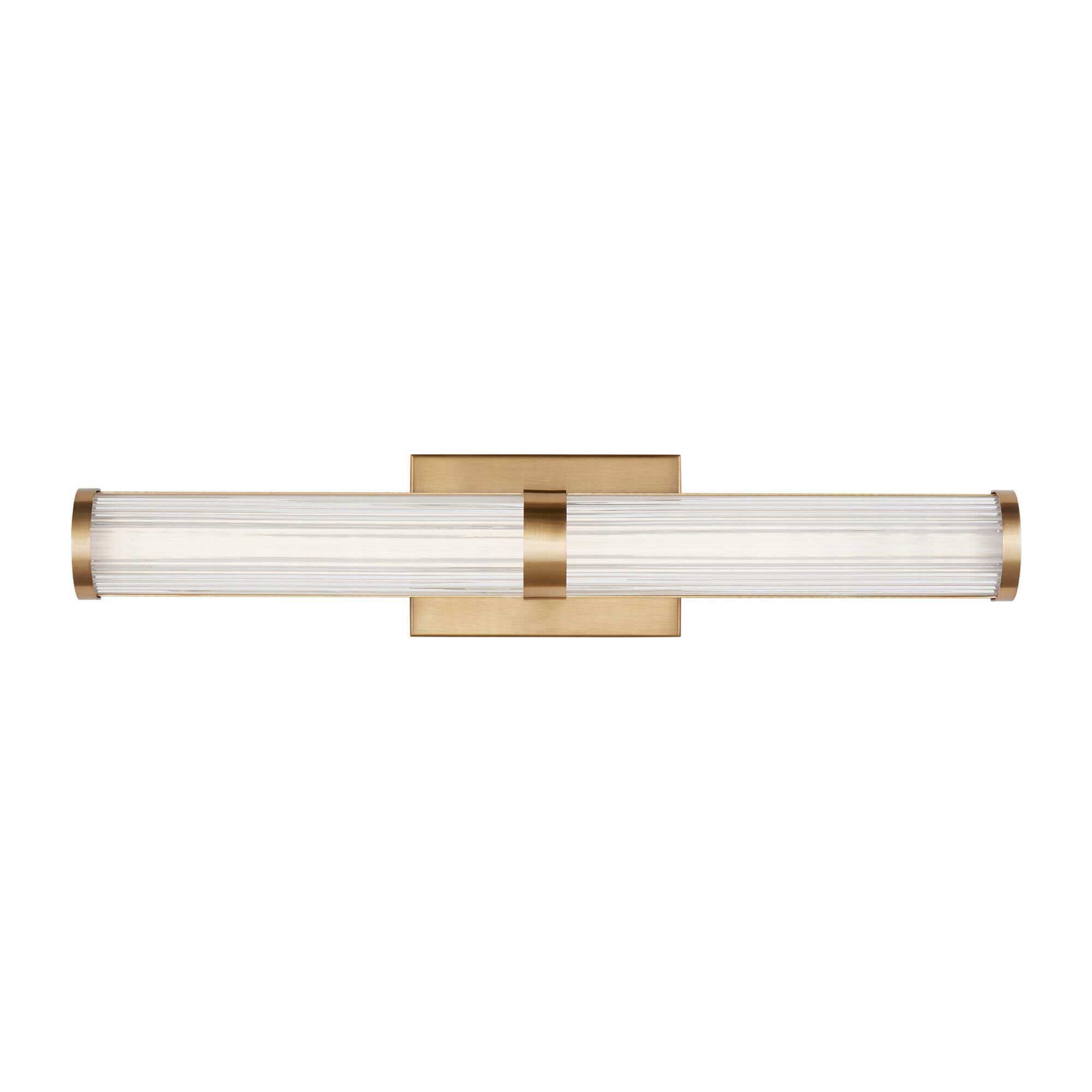 Shown in Satin Brass finish and Frosted glass and Frosted Acrylic Diffuser And Clear Fluted Glass shade