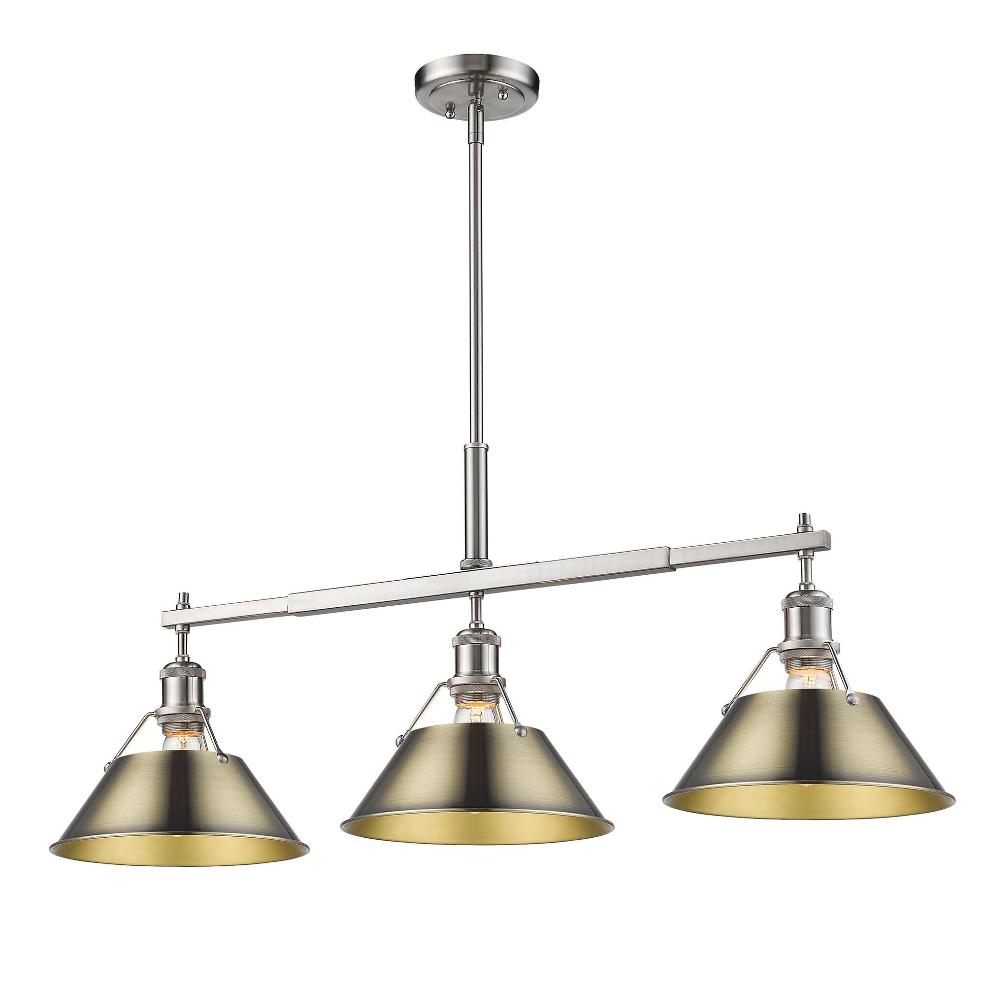Shown in Pewter finish and Without Glass glass and Aged Brass shade