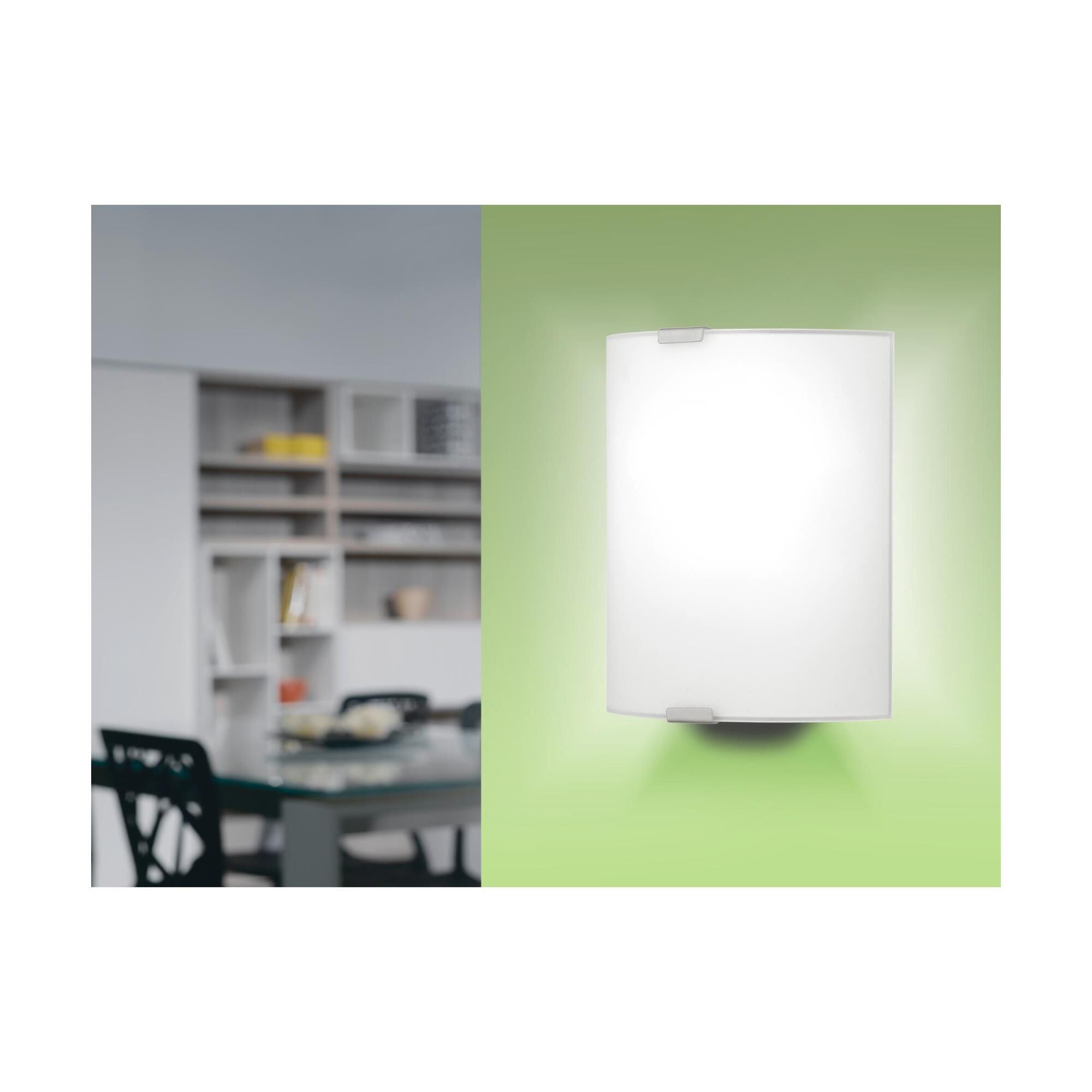 Shown in Chrome finish and Satin glass