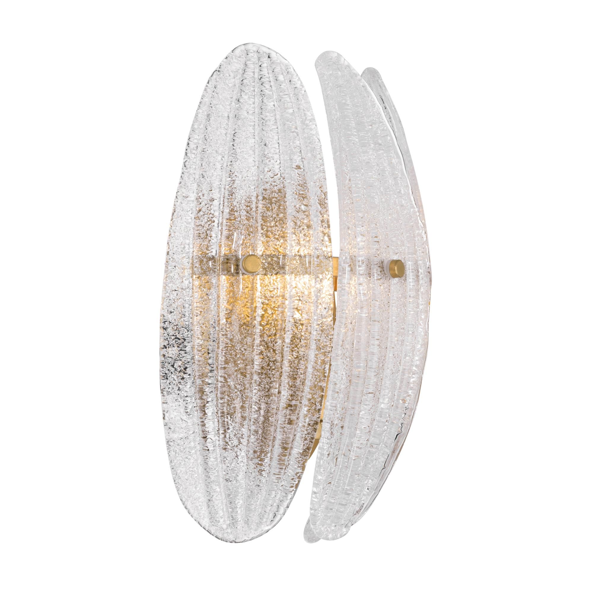Shown in Legacy Brass finish and Clear Textured shade